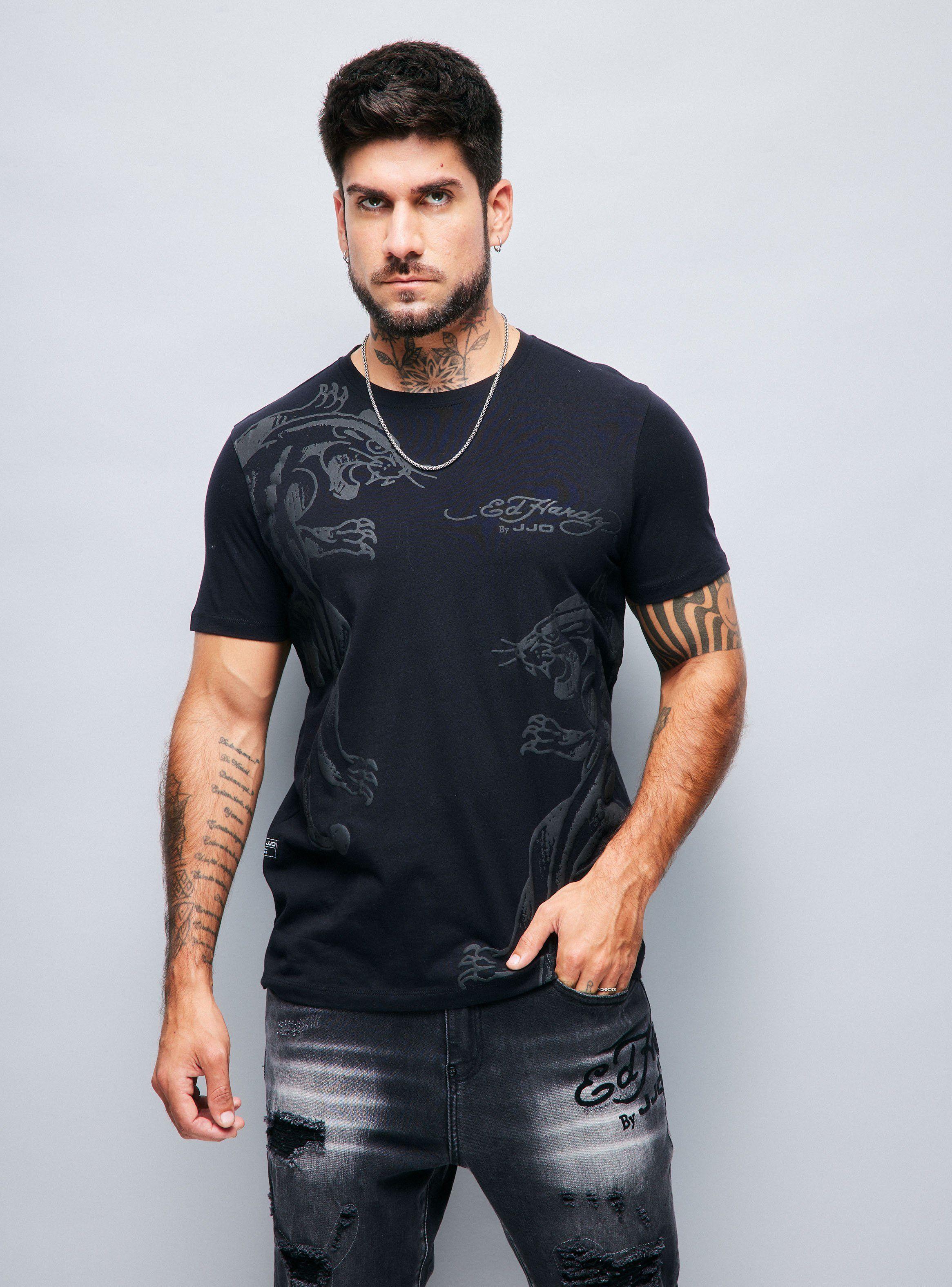 Polera Ed Hardy Estampado Pantera Tono Sobre Tono-0
