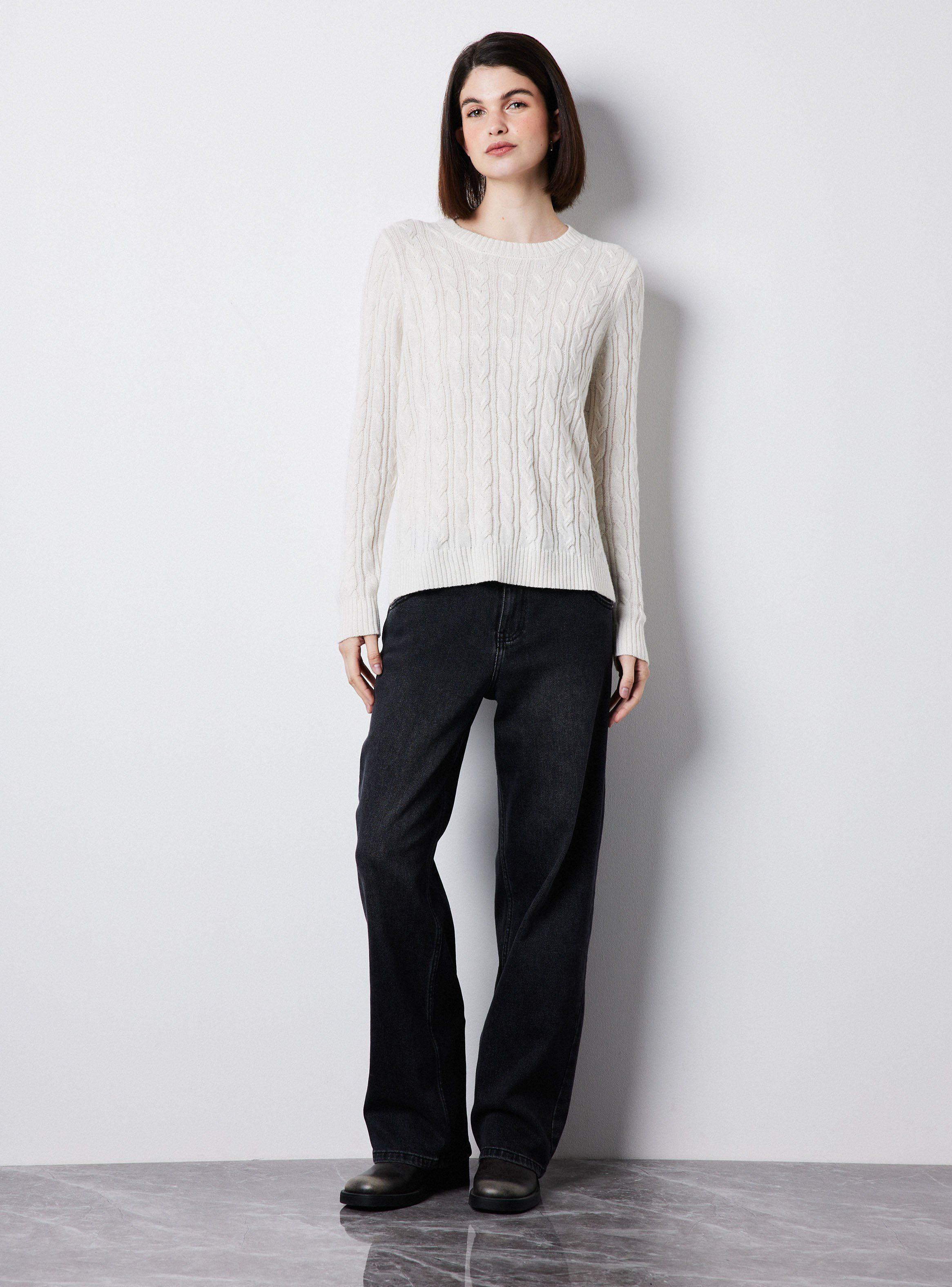 Sweater Manga Larga Trenzado Con Lana-4