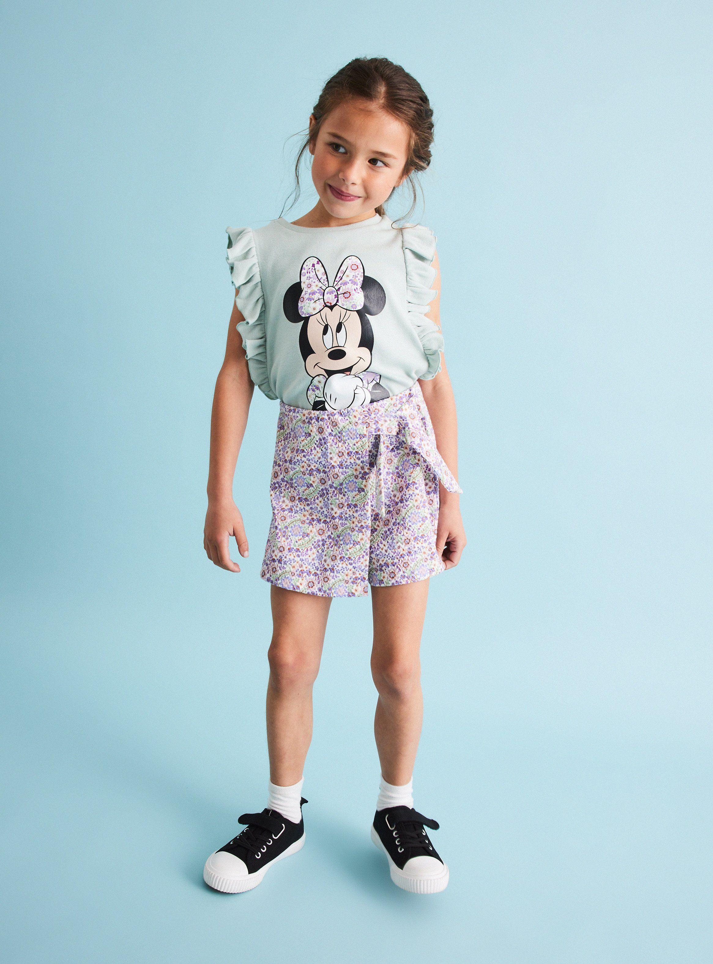 Short Falda con Lazo Ñiña Estampado Flores Minnie Mouse-0