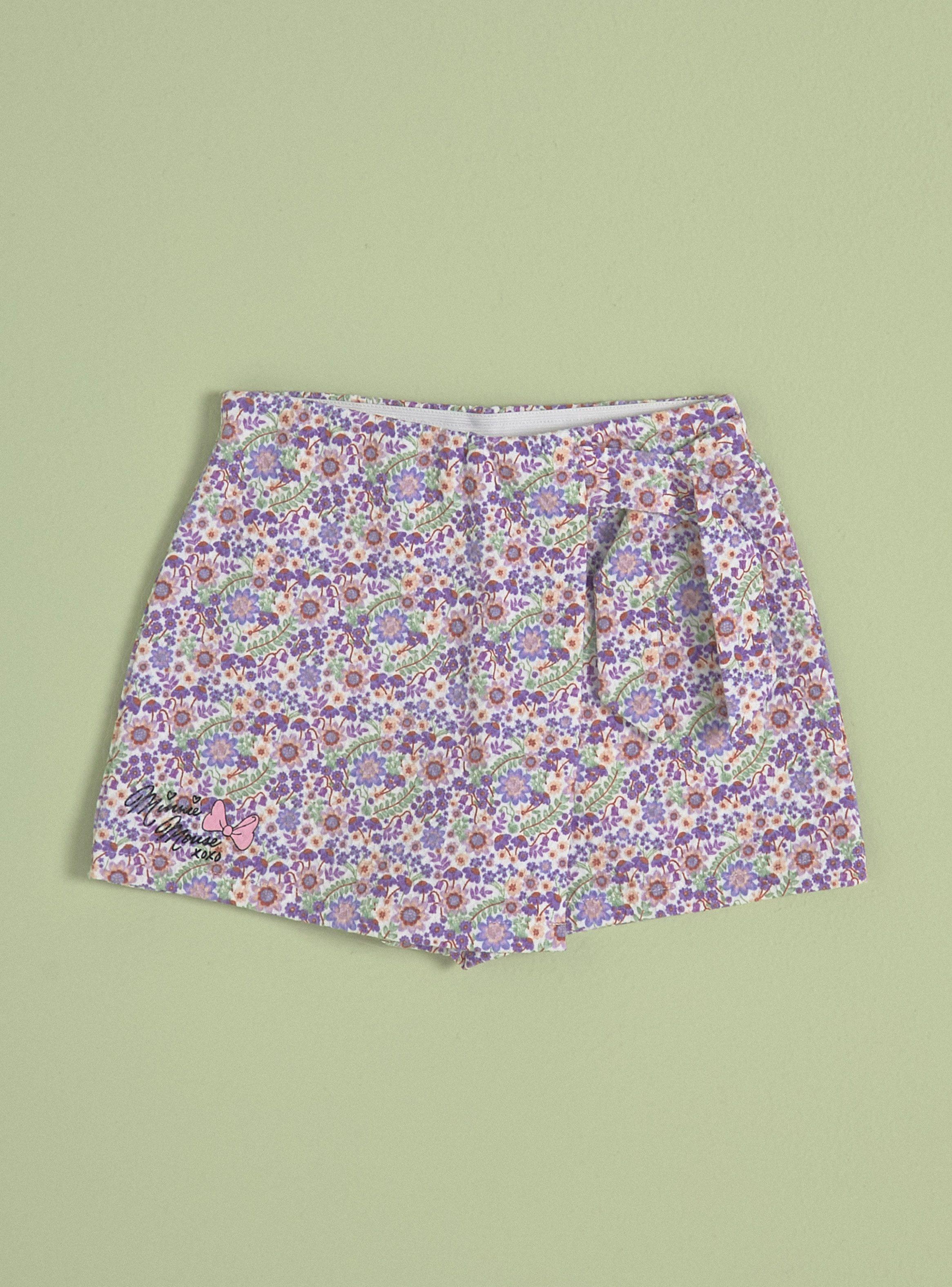 Short Falda con Lazo Ñiña Estampado Flores Minnie Mouse-2