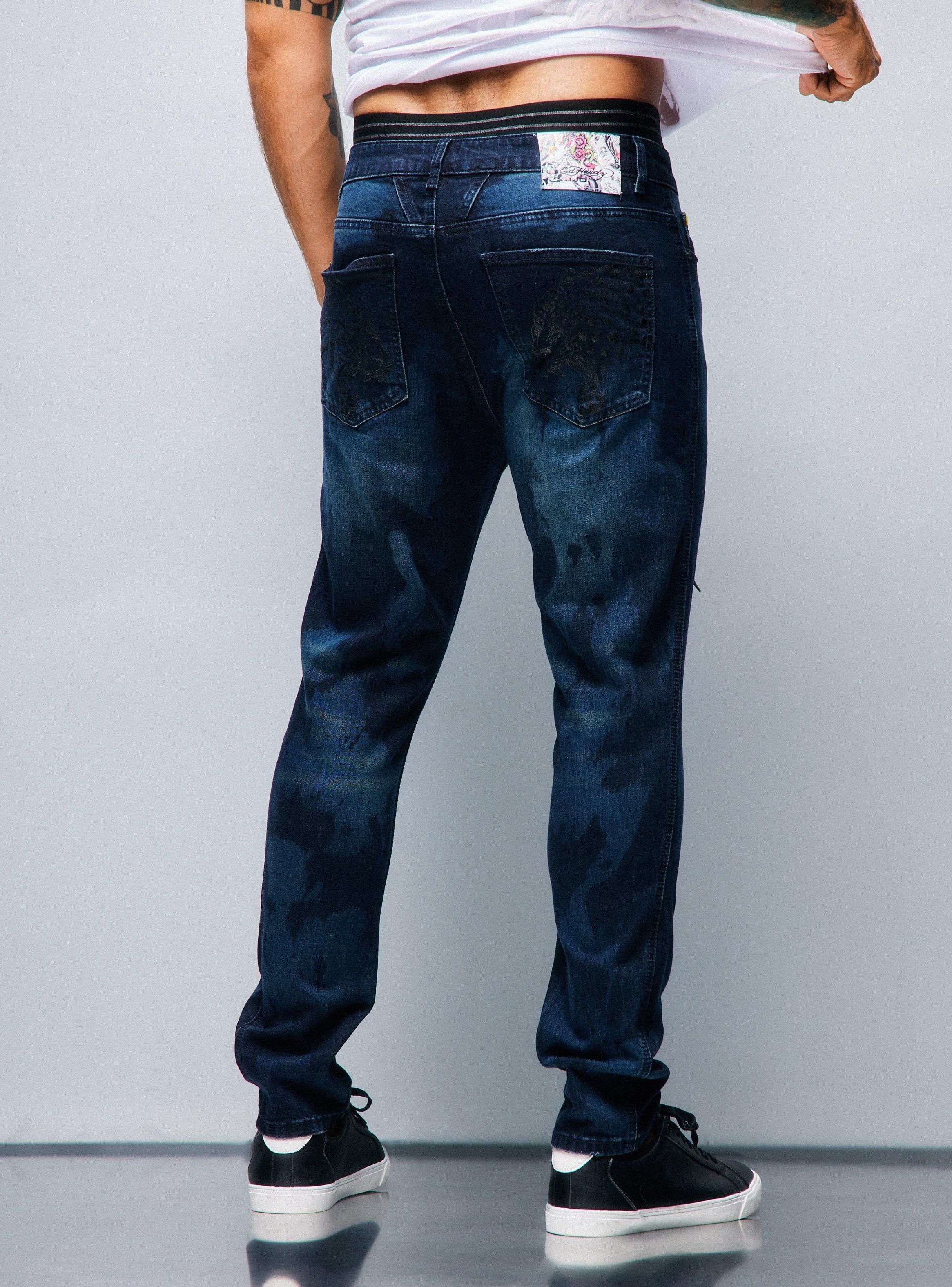 Jeans Ed Hardy Lavado. Manchado, Amarra De Cuero-1