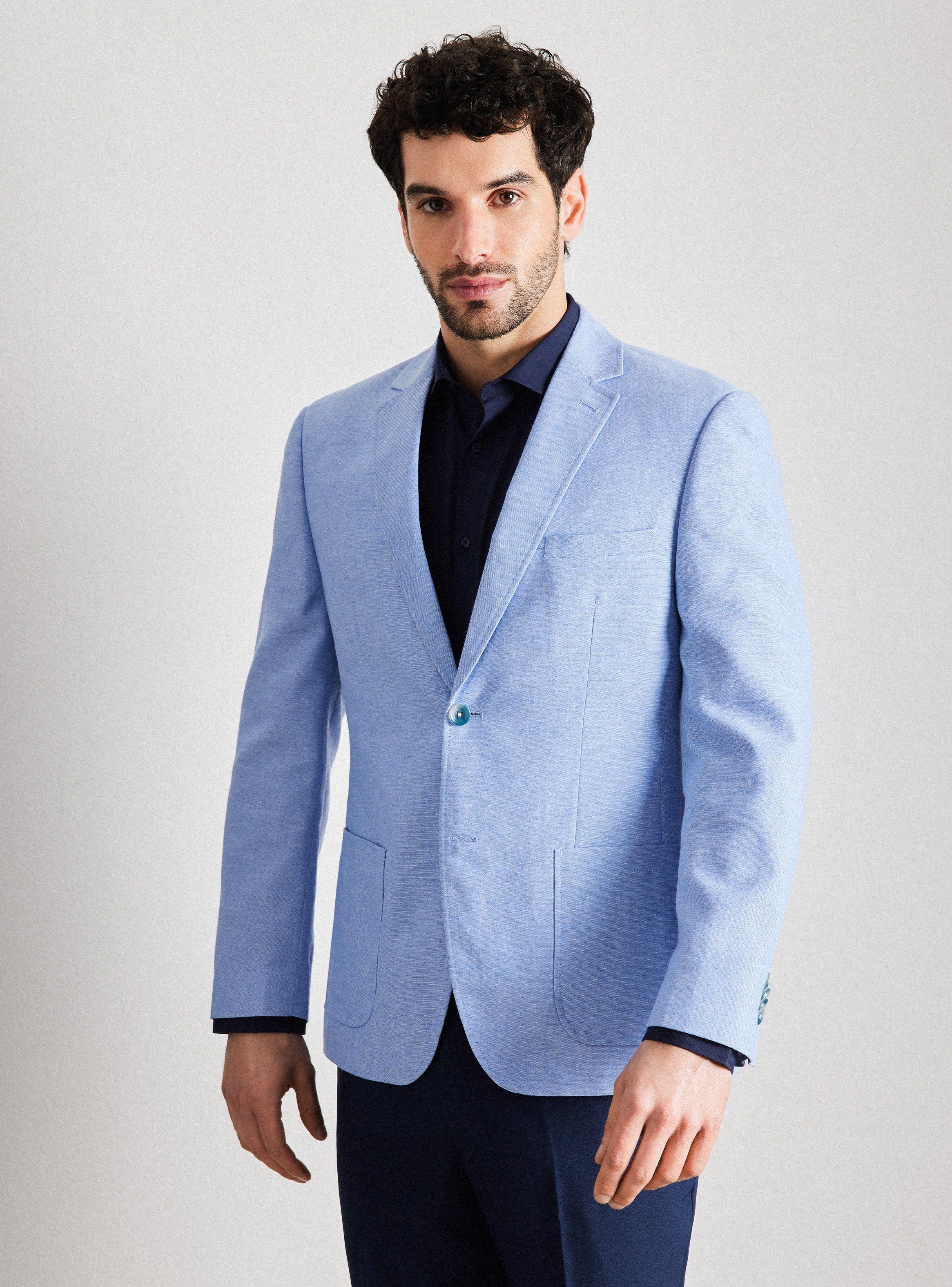 Blazer Vestón Liso Lino Algodón Slim Fit-0