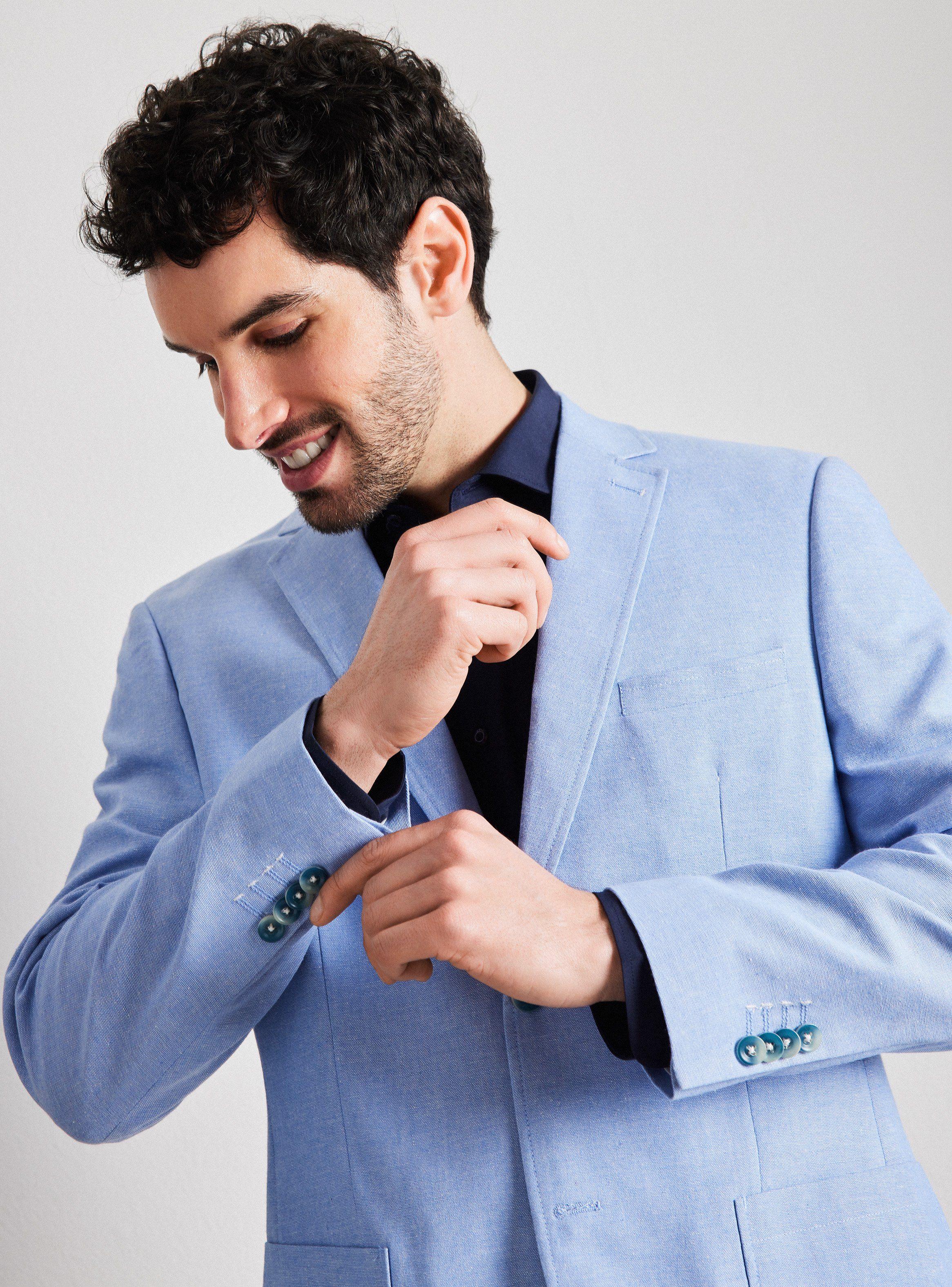 Blazer Vestón Liso Lino Algodón Slim Fit de Alaniz