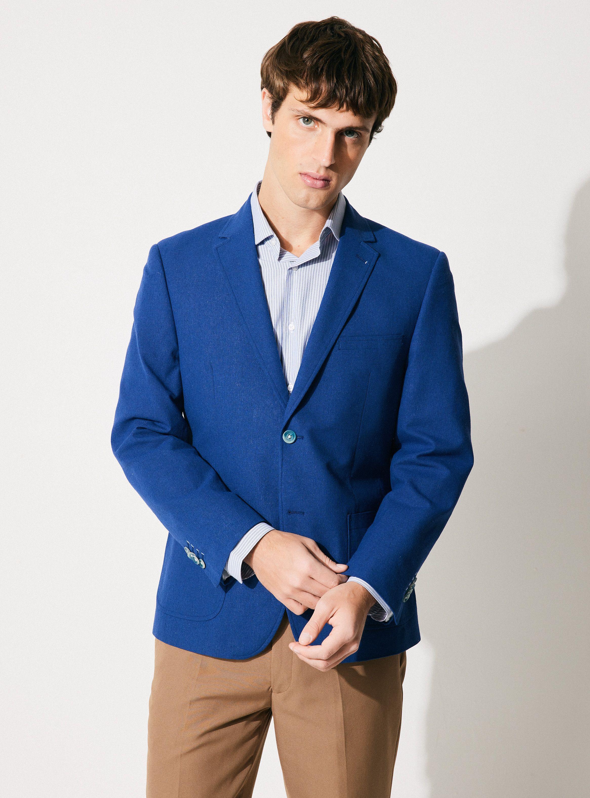 Blazer Vestón Liso Lino Algodón Slim Fit-0