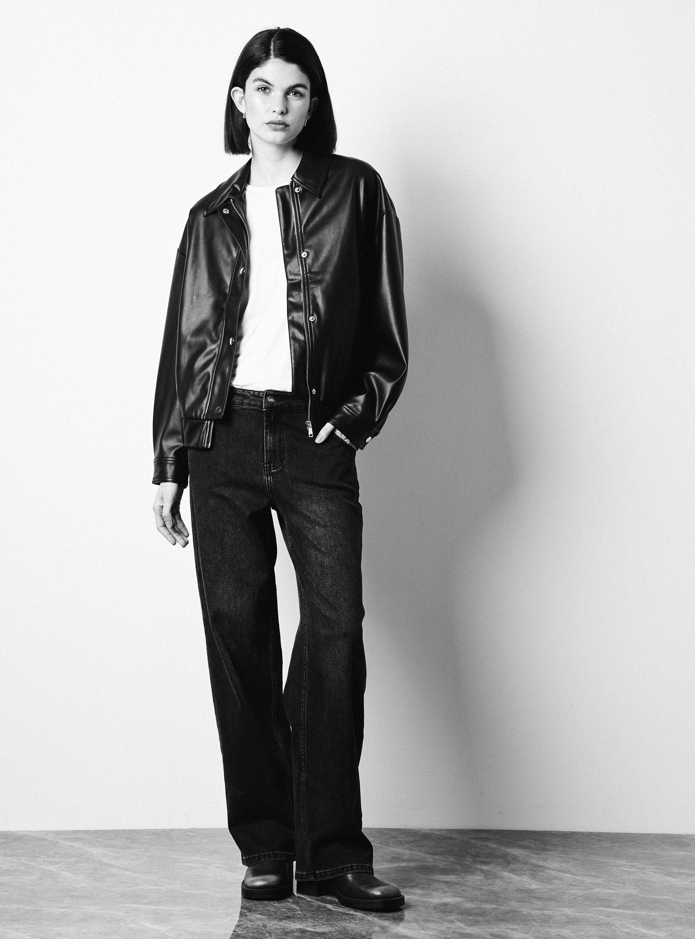 Chaqueta Bomber Con Solapa Efecto Cuero-1