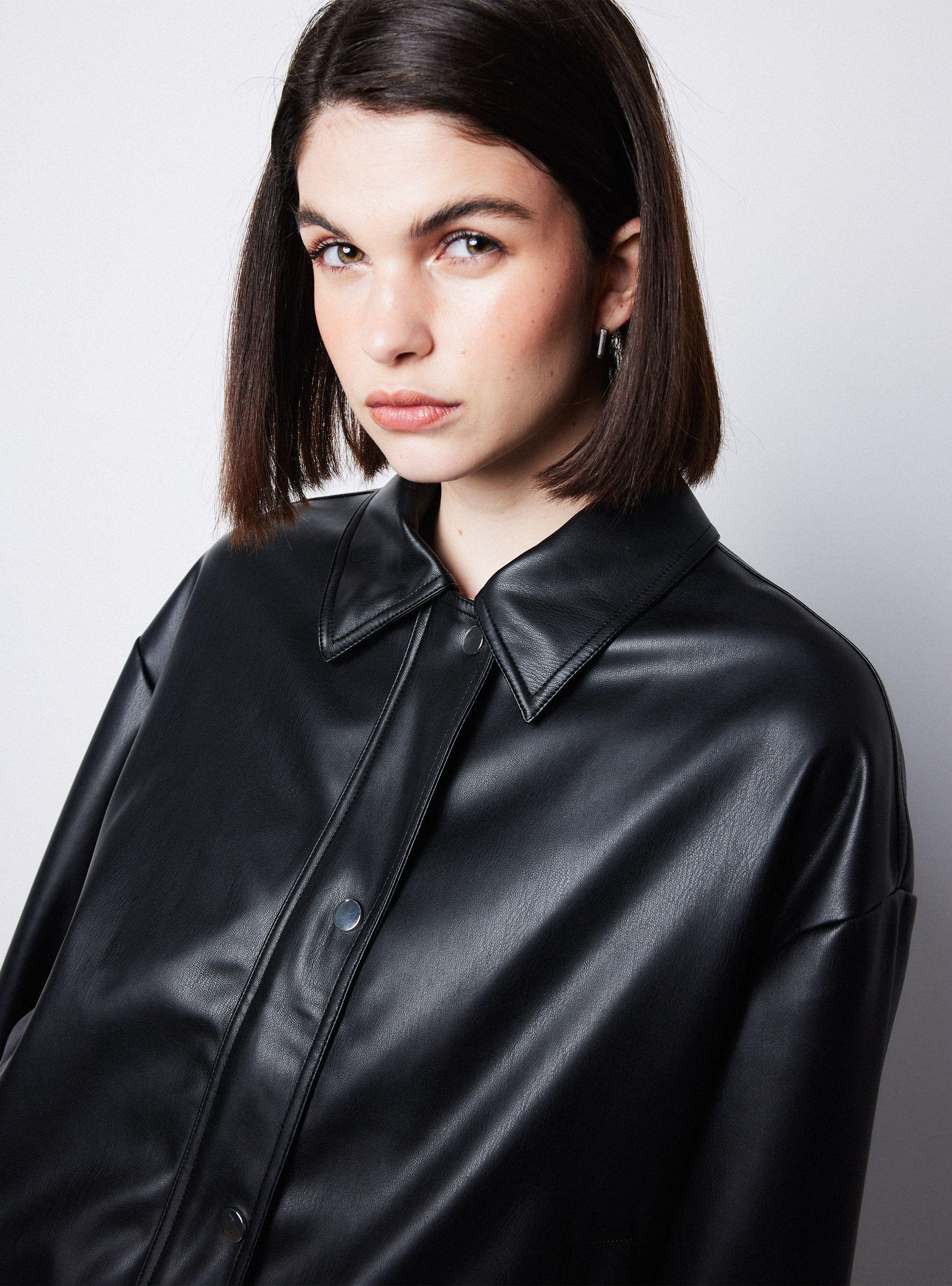 Chaqueta Bomber Con Solapa Efecto Cuero-2