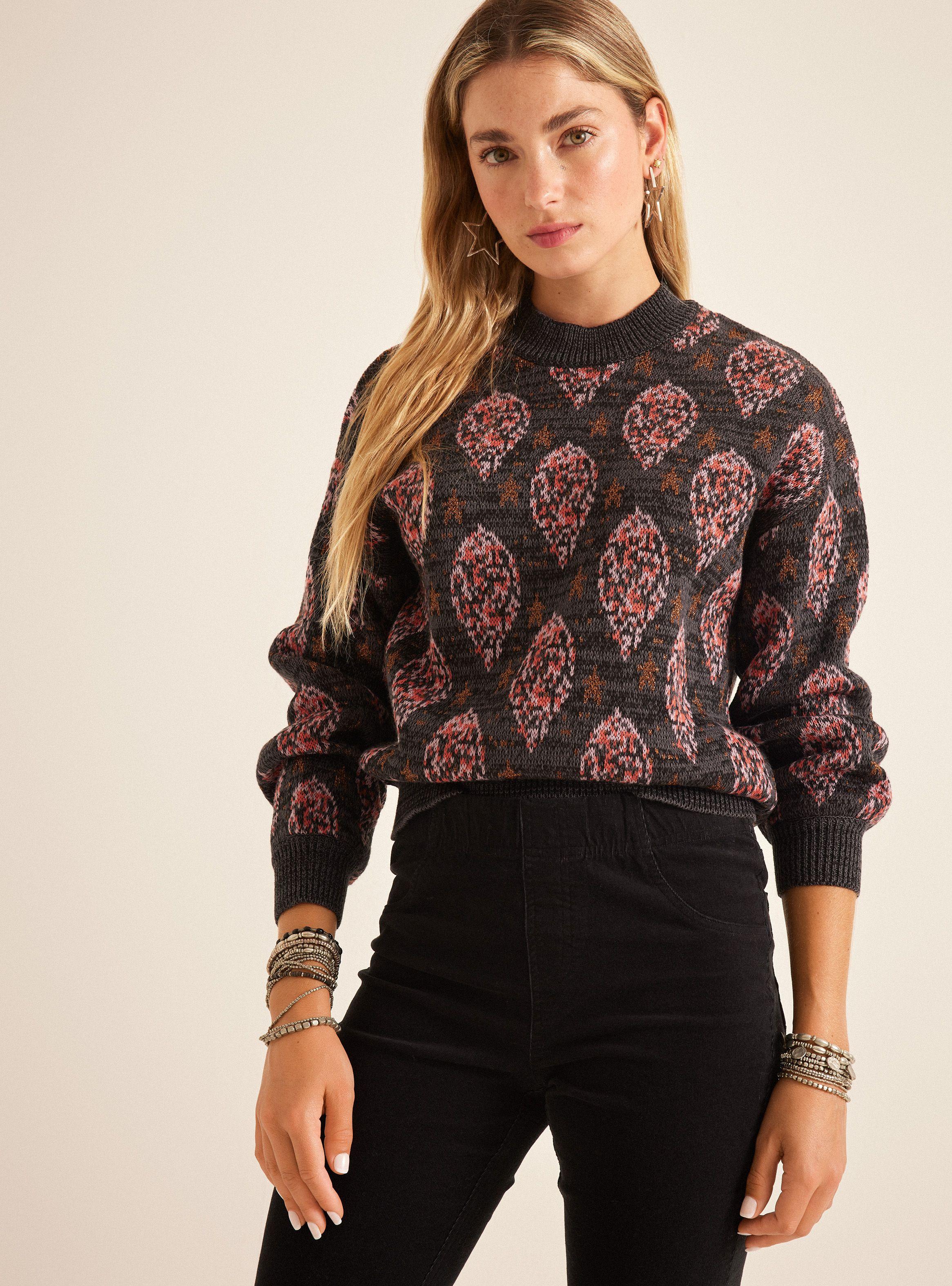 Sweater Jacquard Color en Cuello y Puños-0