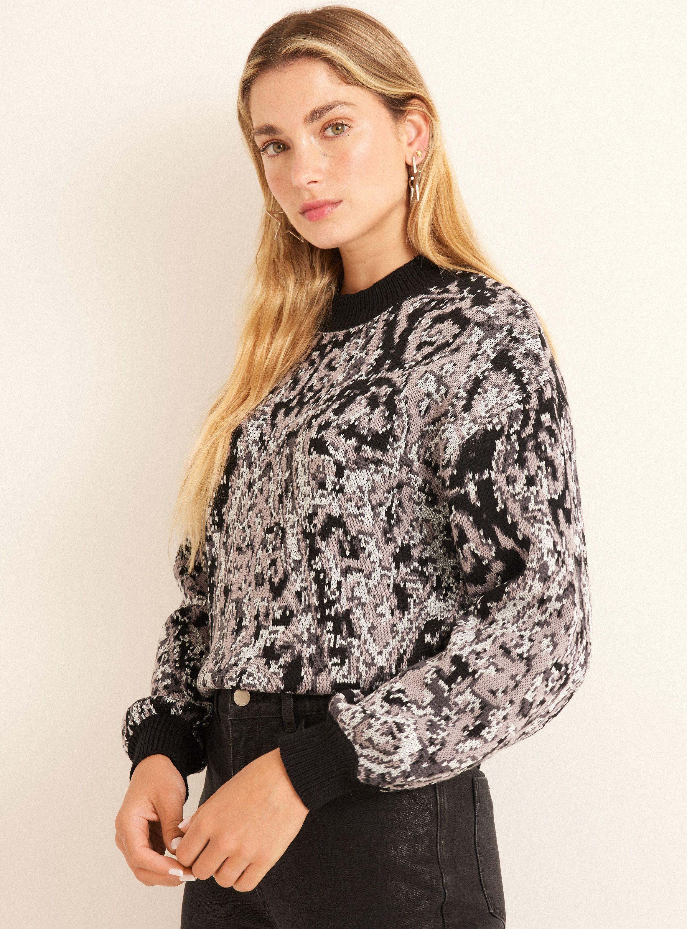 Sweater Jacquard Color en Cuello y Puños-0