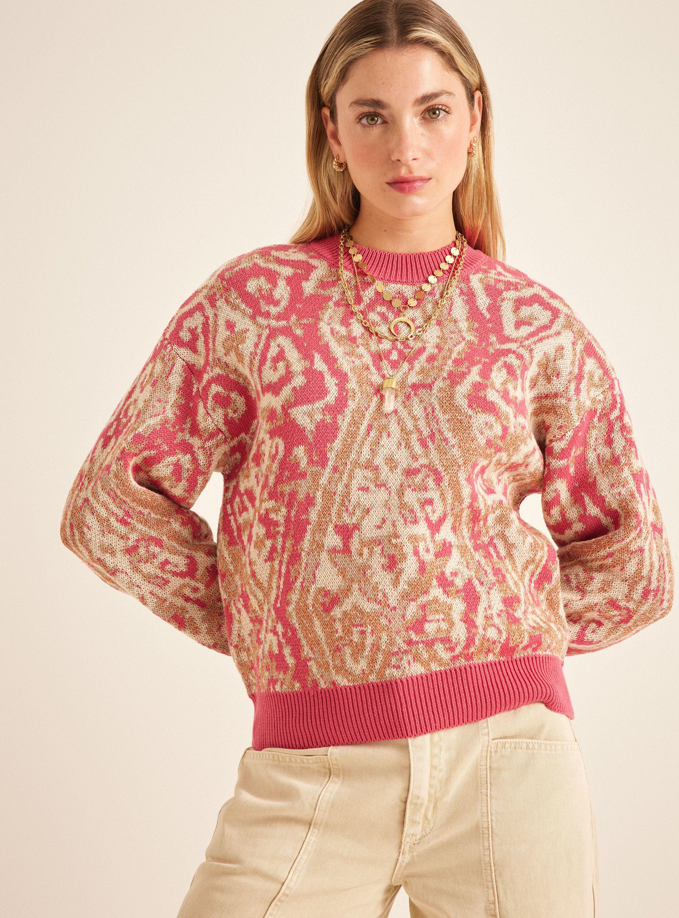 Sweater Jacquard Color en Cuello y Puños-0