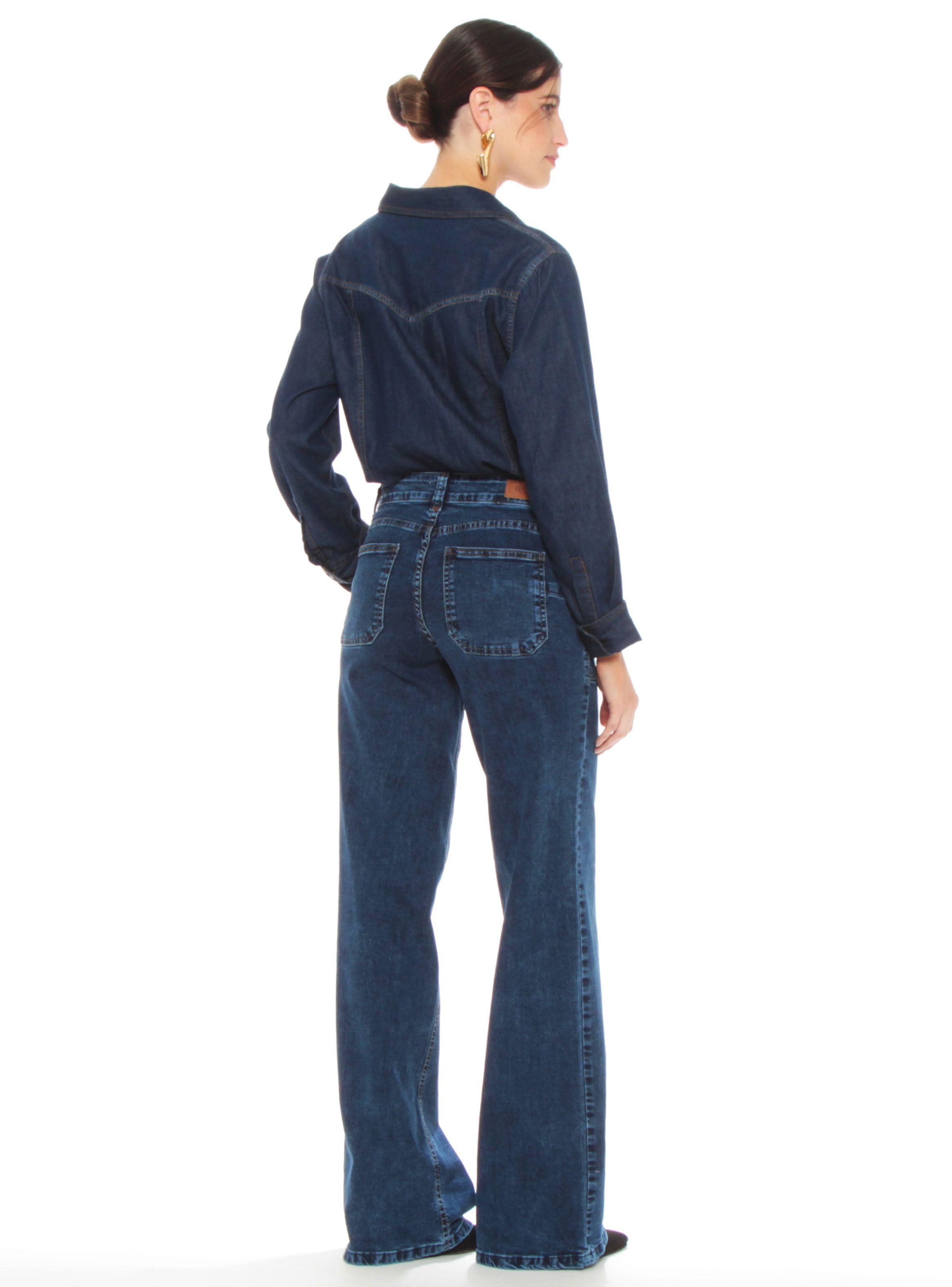 Jeans Wide Leg Cargo Tiro Alto Pretina Básica 1 Botón-4