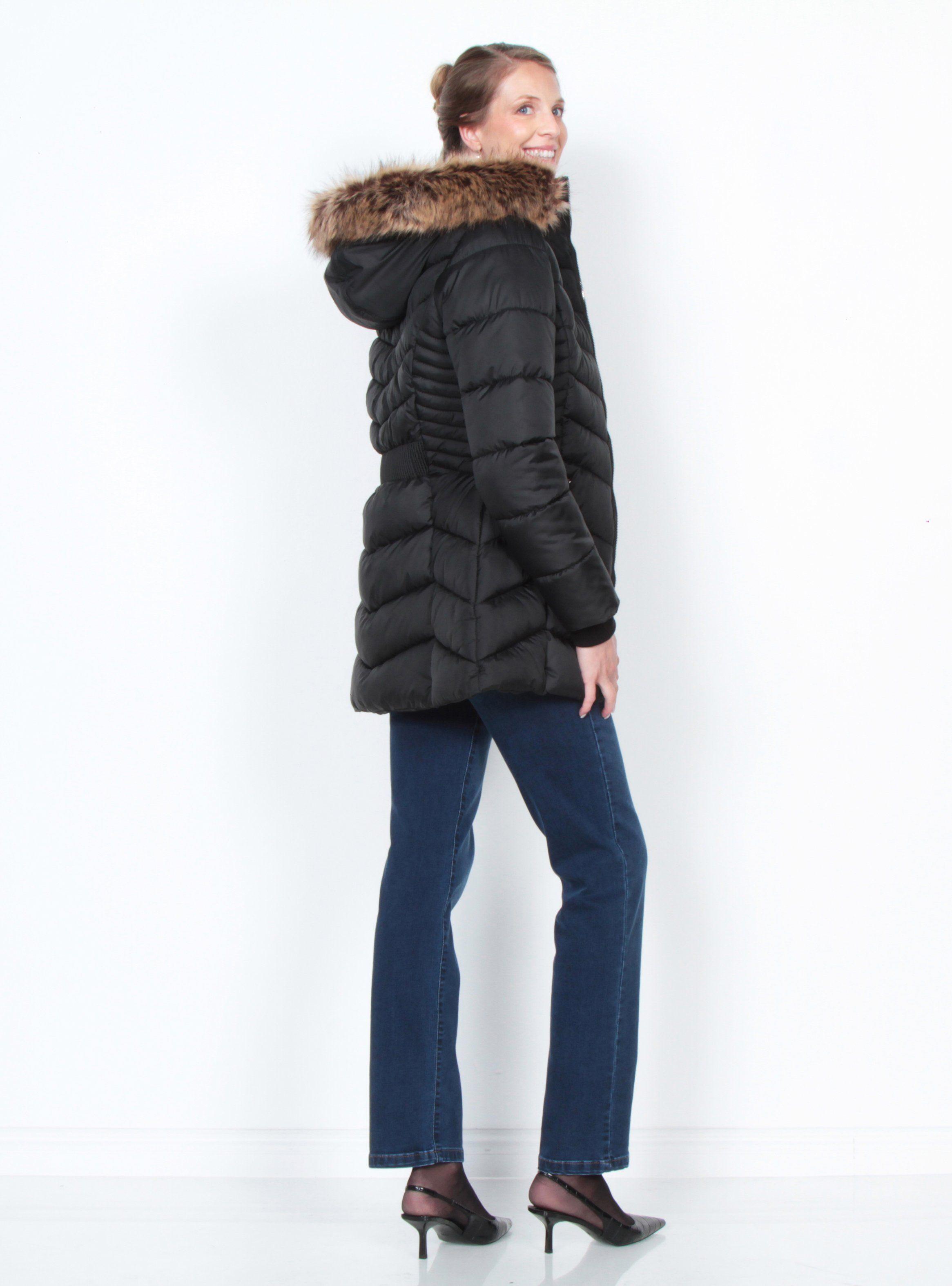 Parka Manga Larga con Piel en Capucha y Bolsillos-4