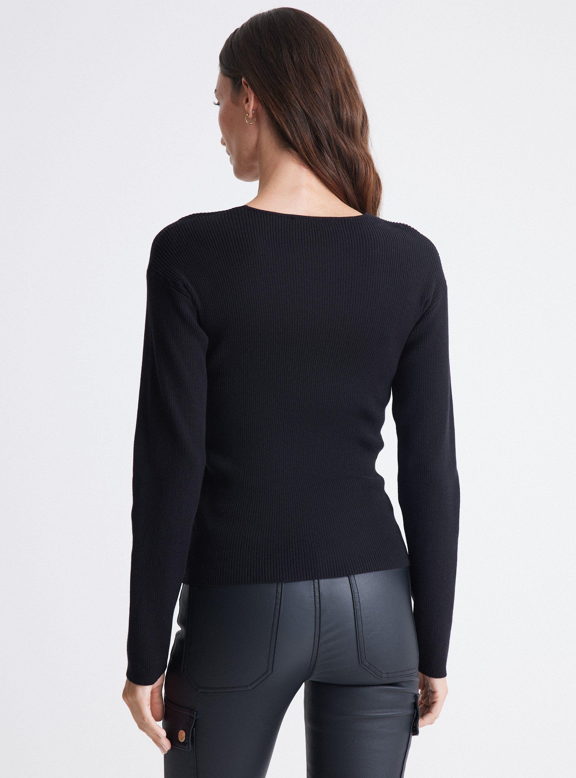 Sweater Acanalado Con Hebilla Metálica En Escote-1