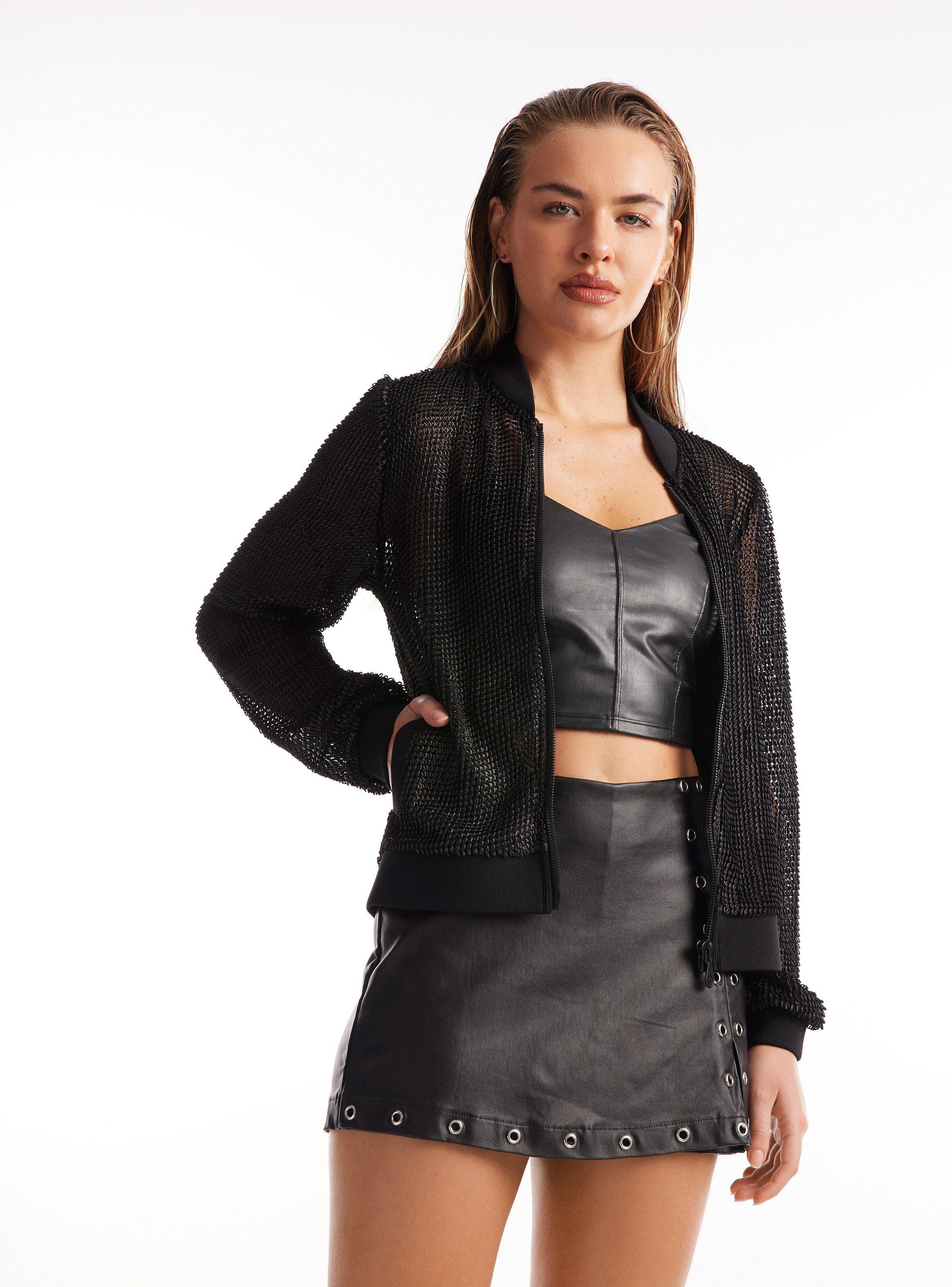 Chaqueta Bomber Tela Texturada Metalizada-0