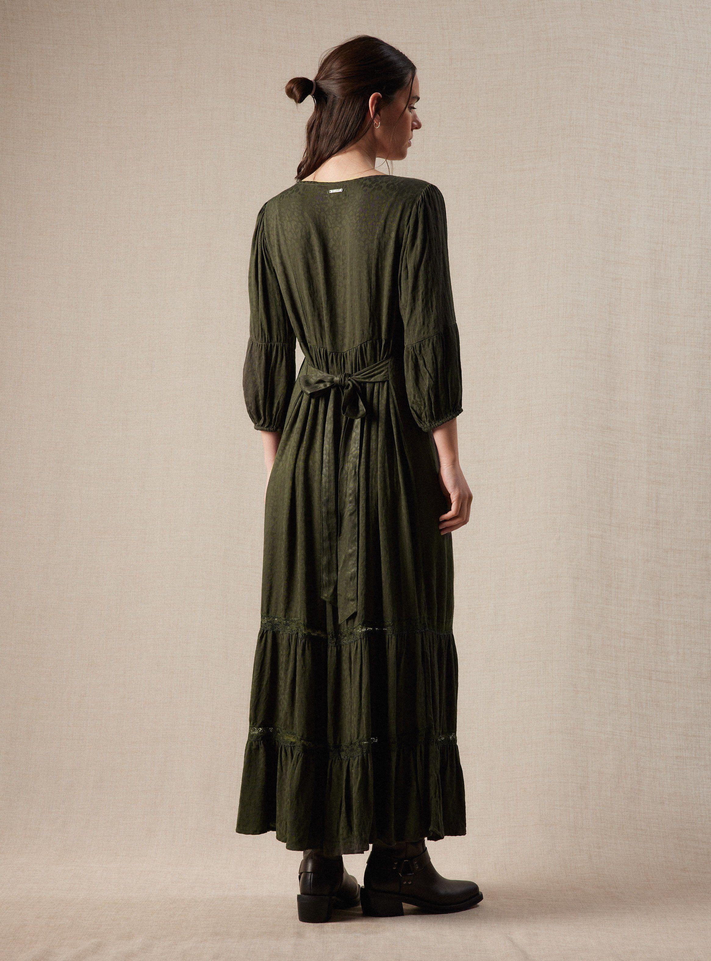 Vestido Tela Jacquard Estampada con Aplicación-5