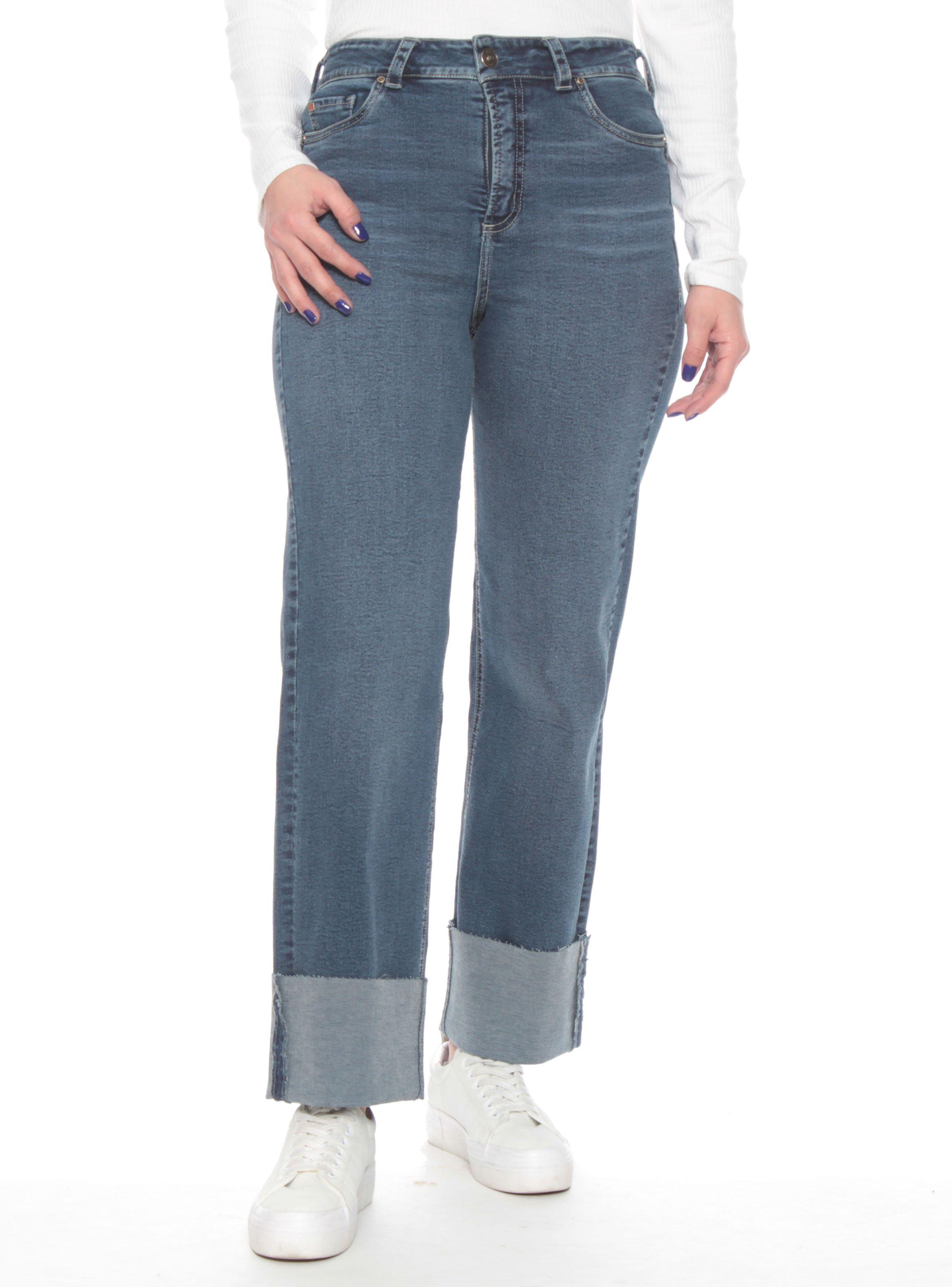 Jeans Recto Roll Up Trio Alto Pretina Básica-0