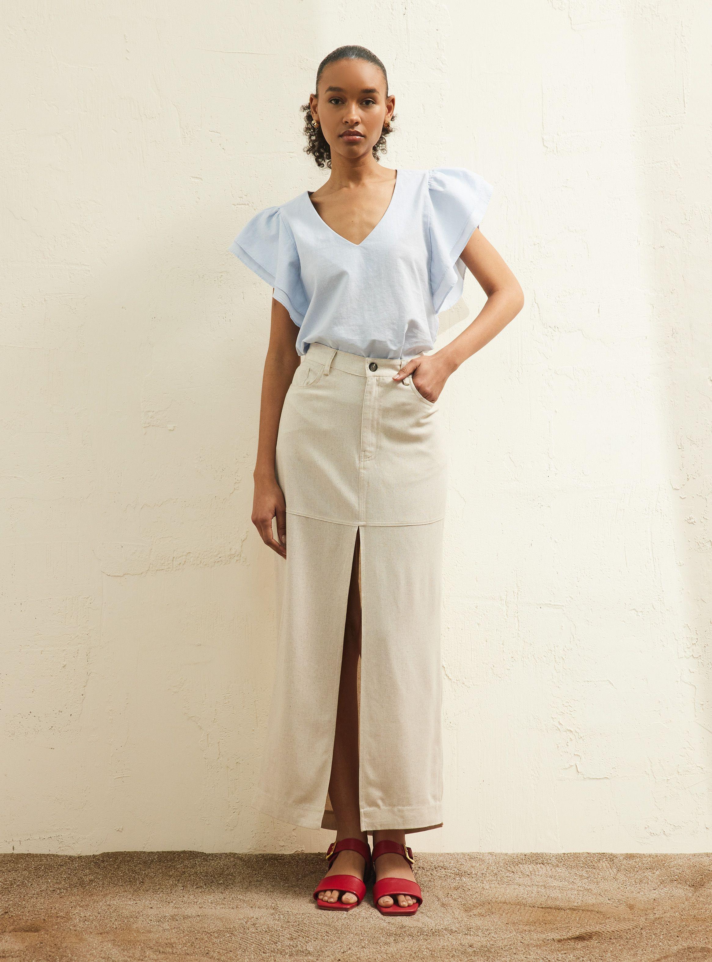 Falda Midi con Lino-4