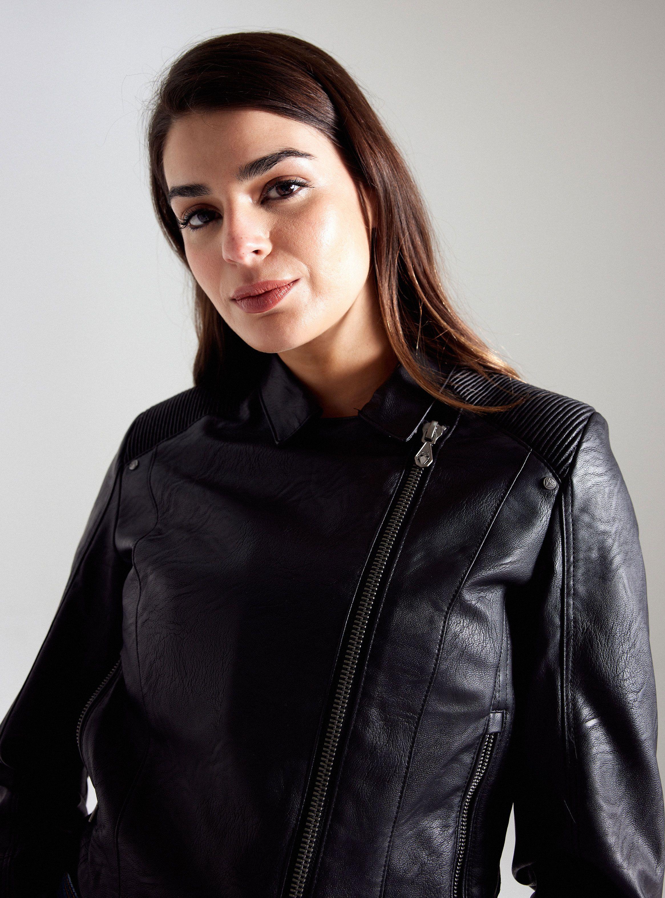 Chaqueta Biker Simil Cuero Pespuntes Hombro-2