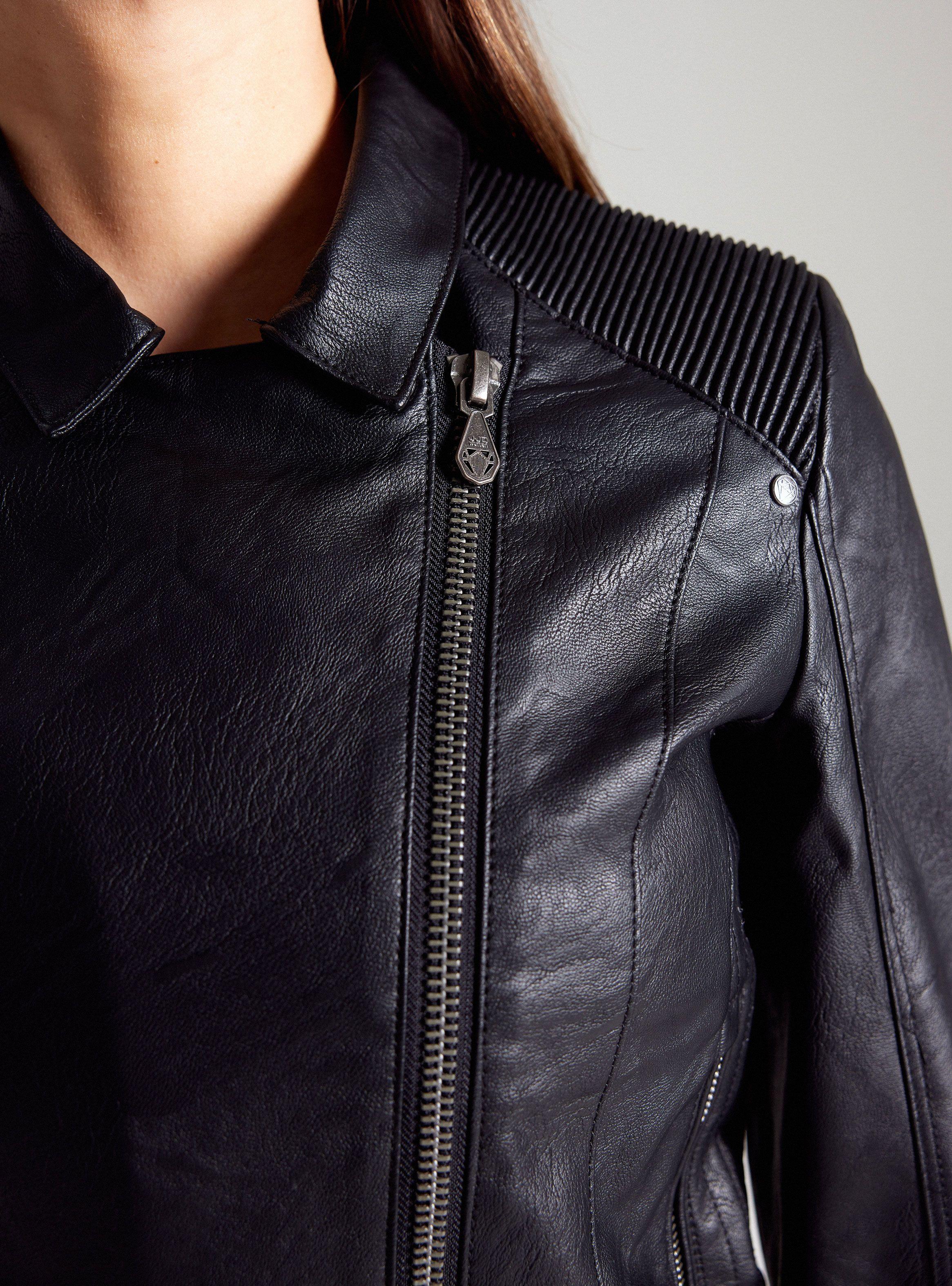 Chaqueta Biker Simil Cuero Pespuntes Hombro-3
