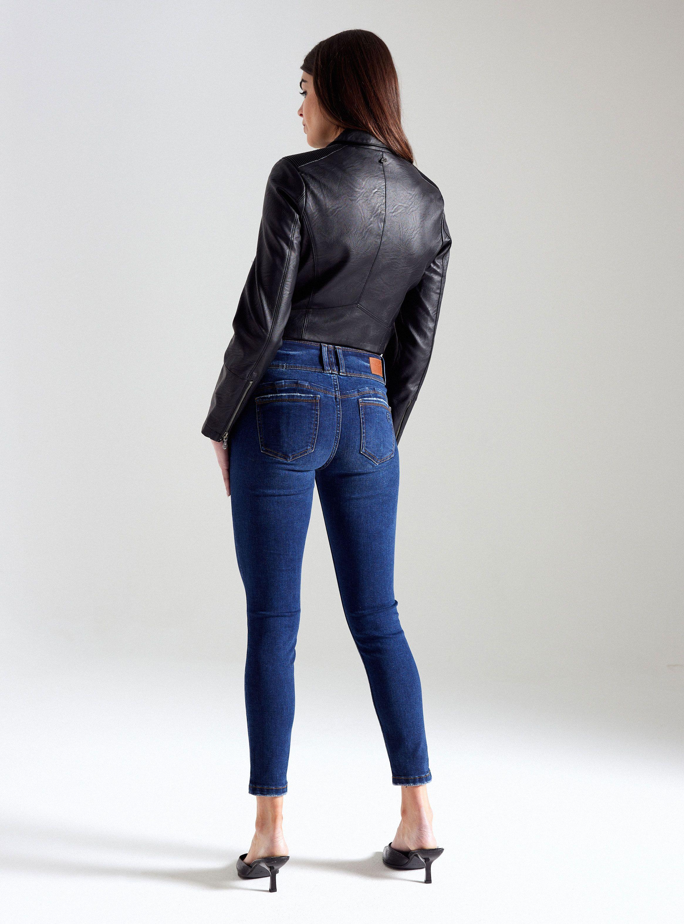 Chaqueta Biker Simil Cuero Pespuntes Hombro-5
