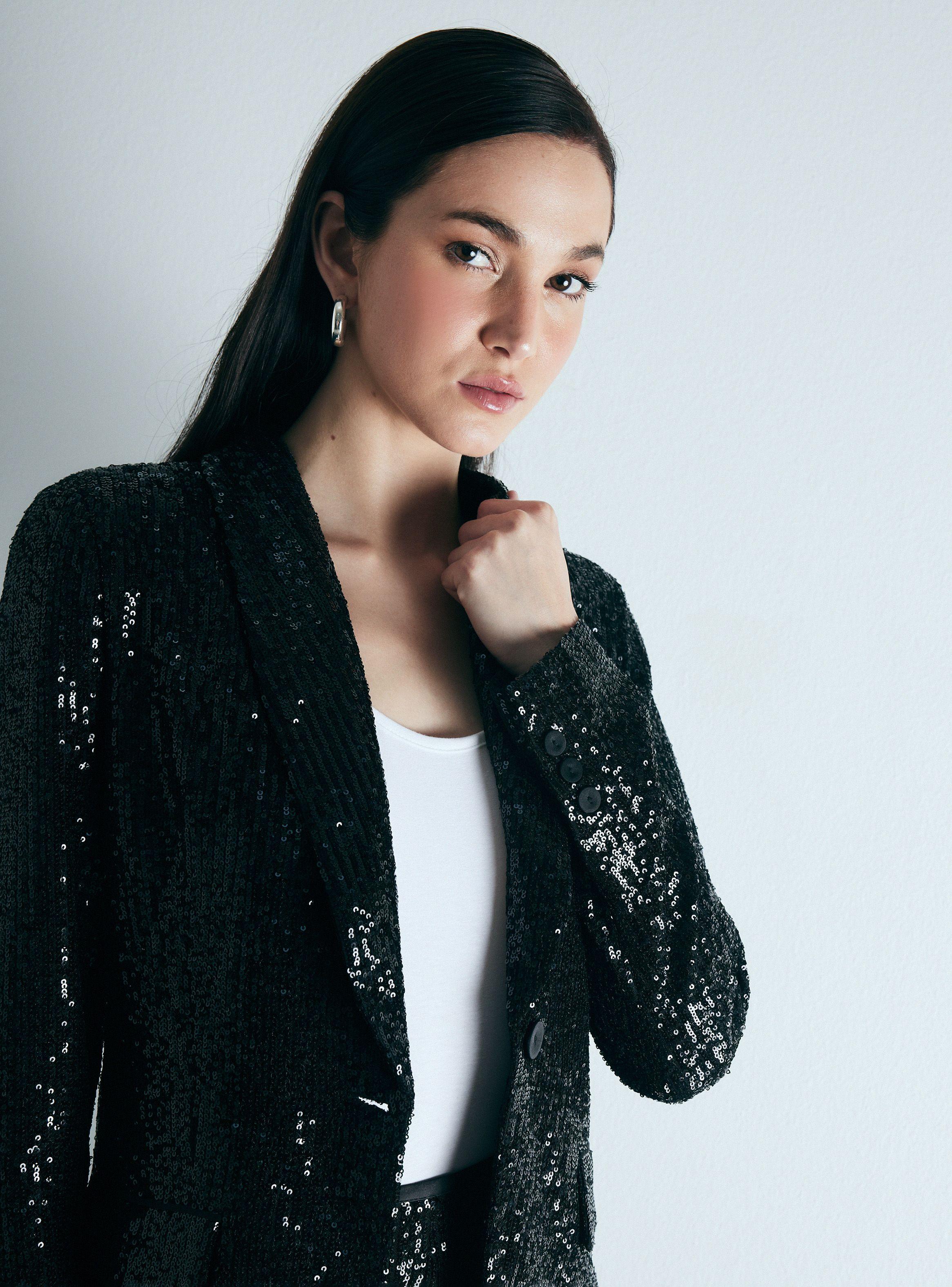Blazer Lentejuelas con Solapa Angosta-0
