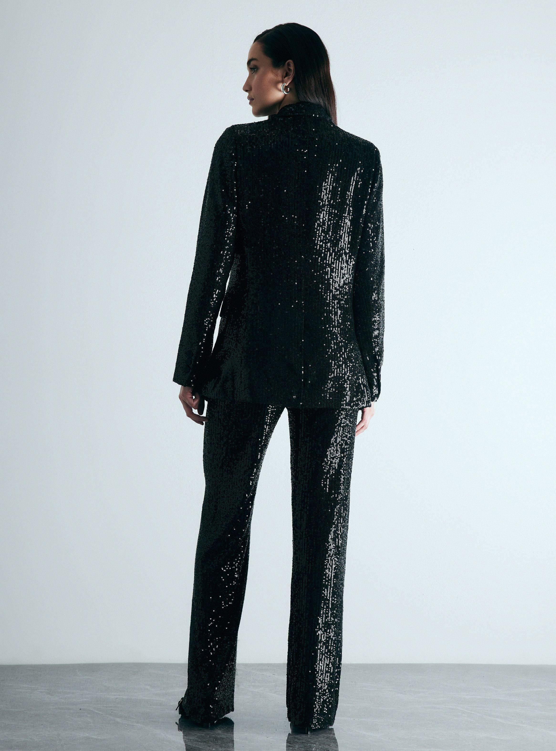 Blazer Lentejuelas con Solapa Angosta-5