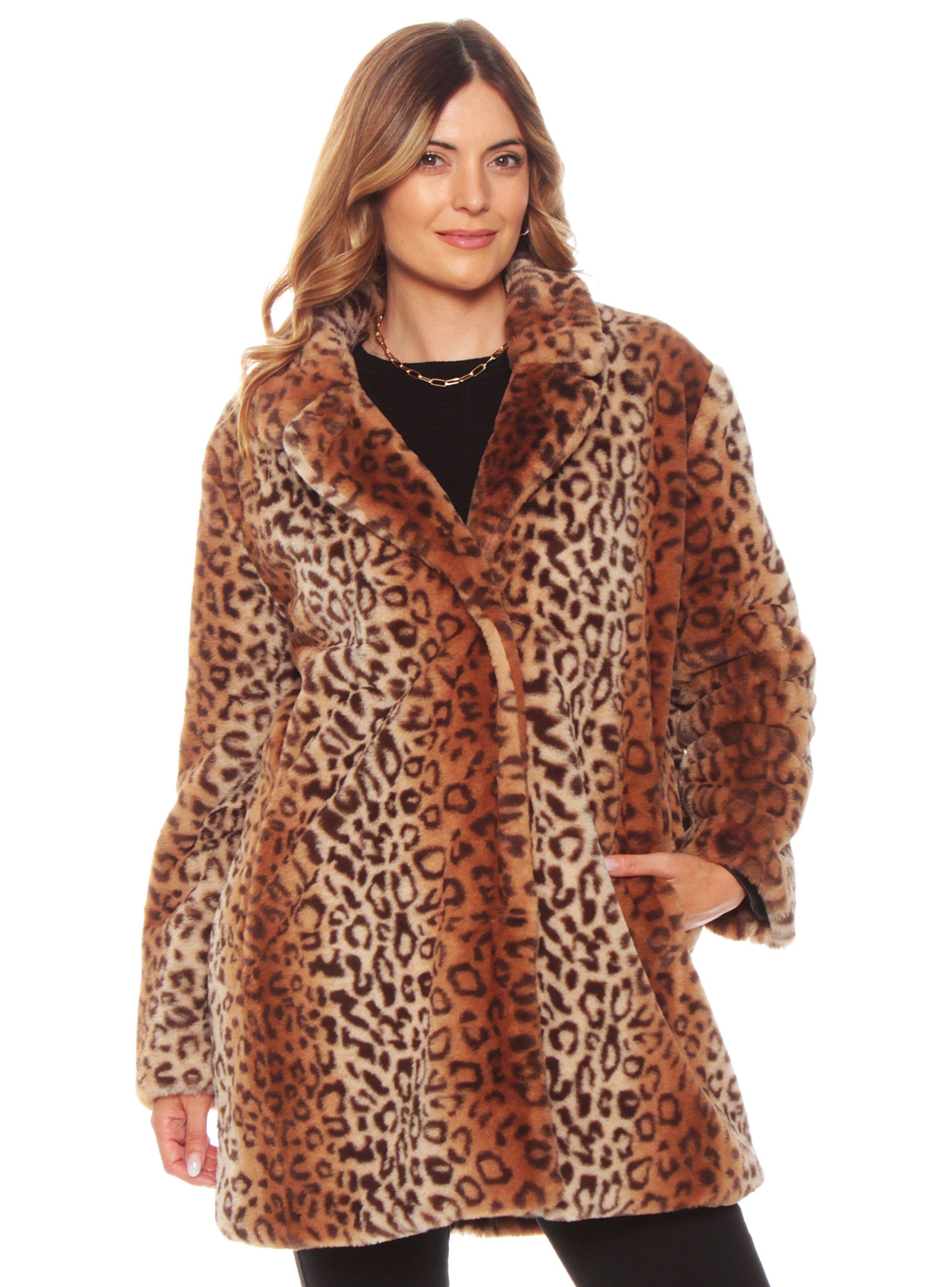 Abrigo Manga Larga De Piel Sintética Animal Print-0