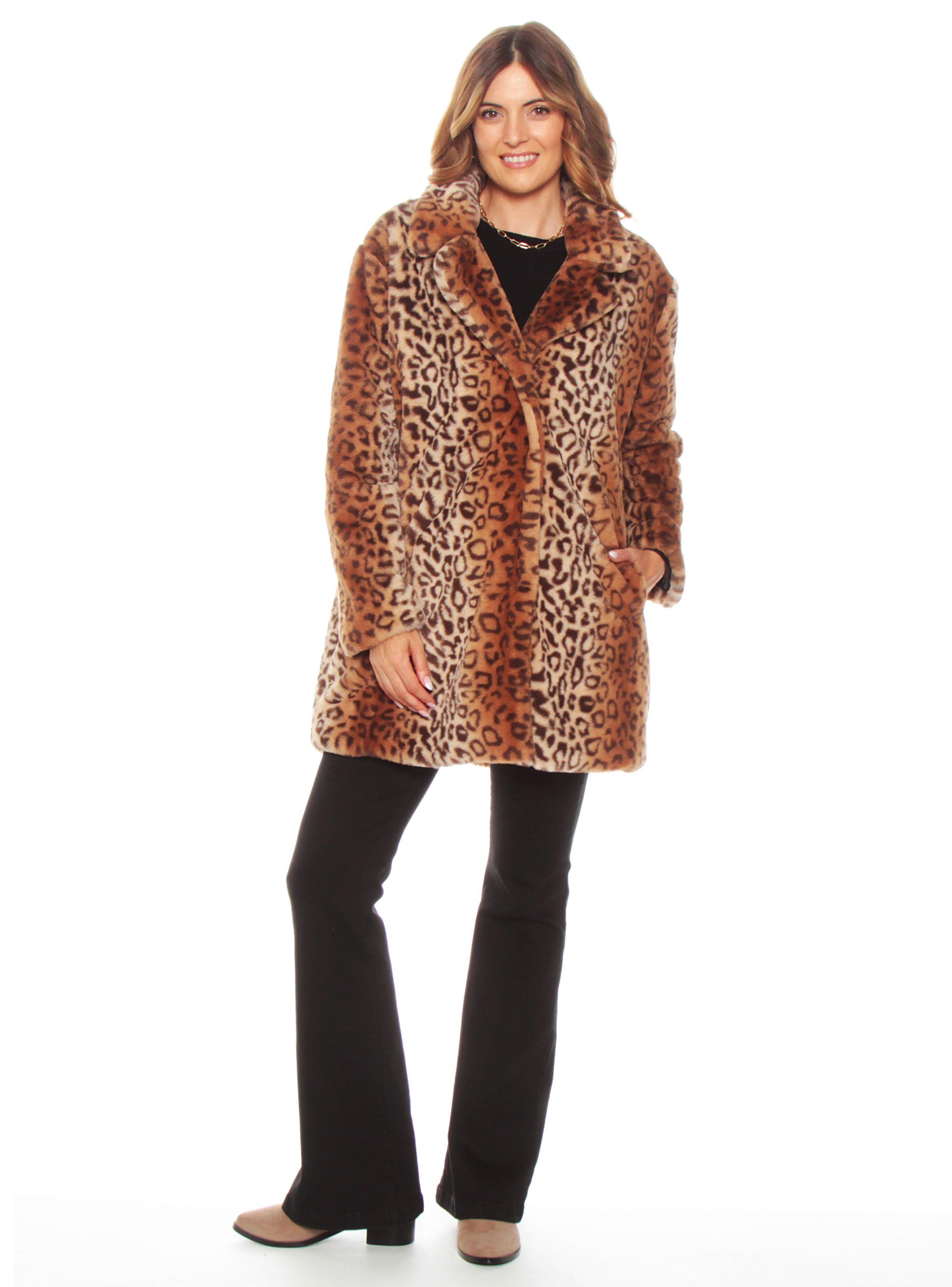 Abrigo Manga Larga De Piel Sintética Animal Print-4