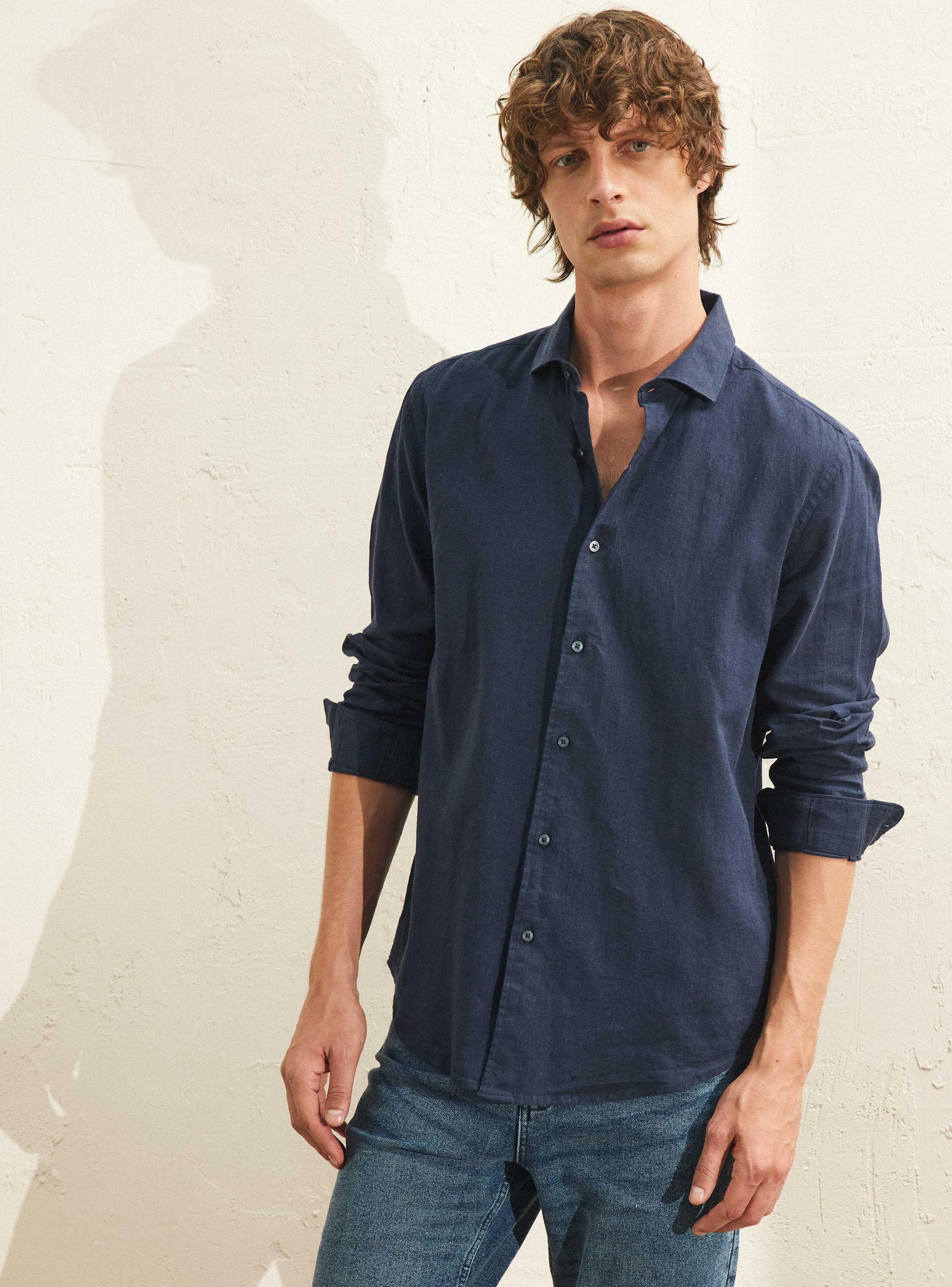 Camisa Lino Algodón Manga Larga-0