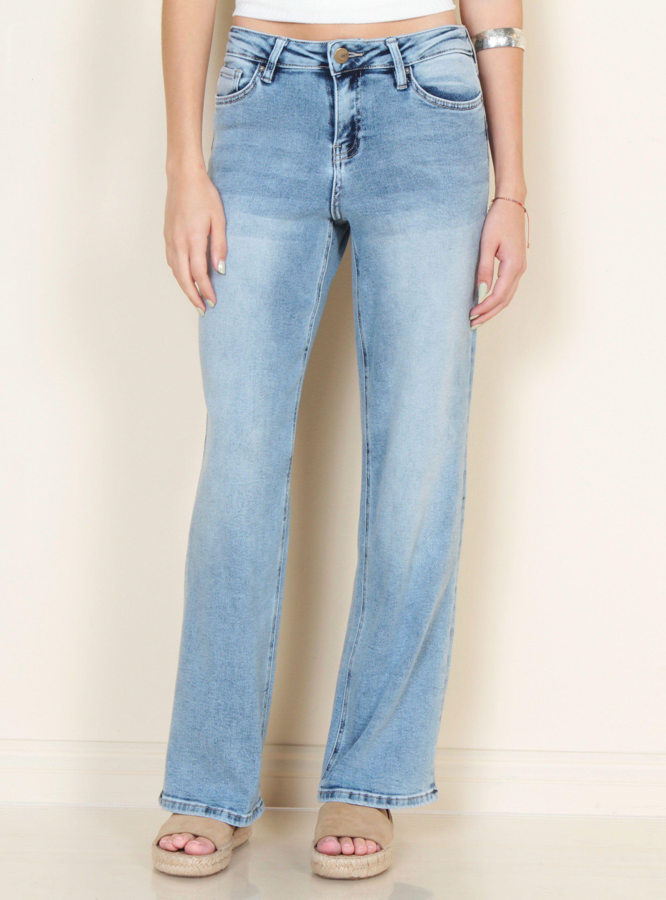 Jeans Wide Leg Tiro Medio Pretina Básica 1 Botón-0