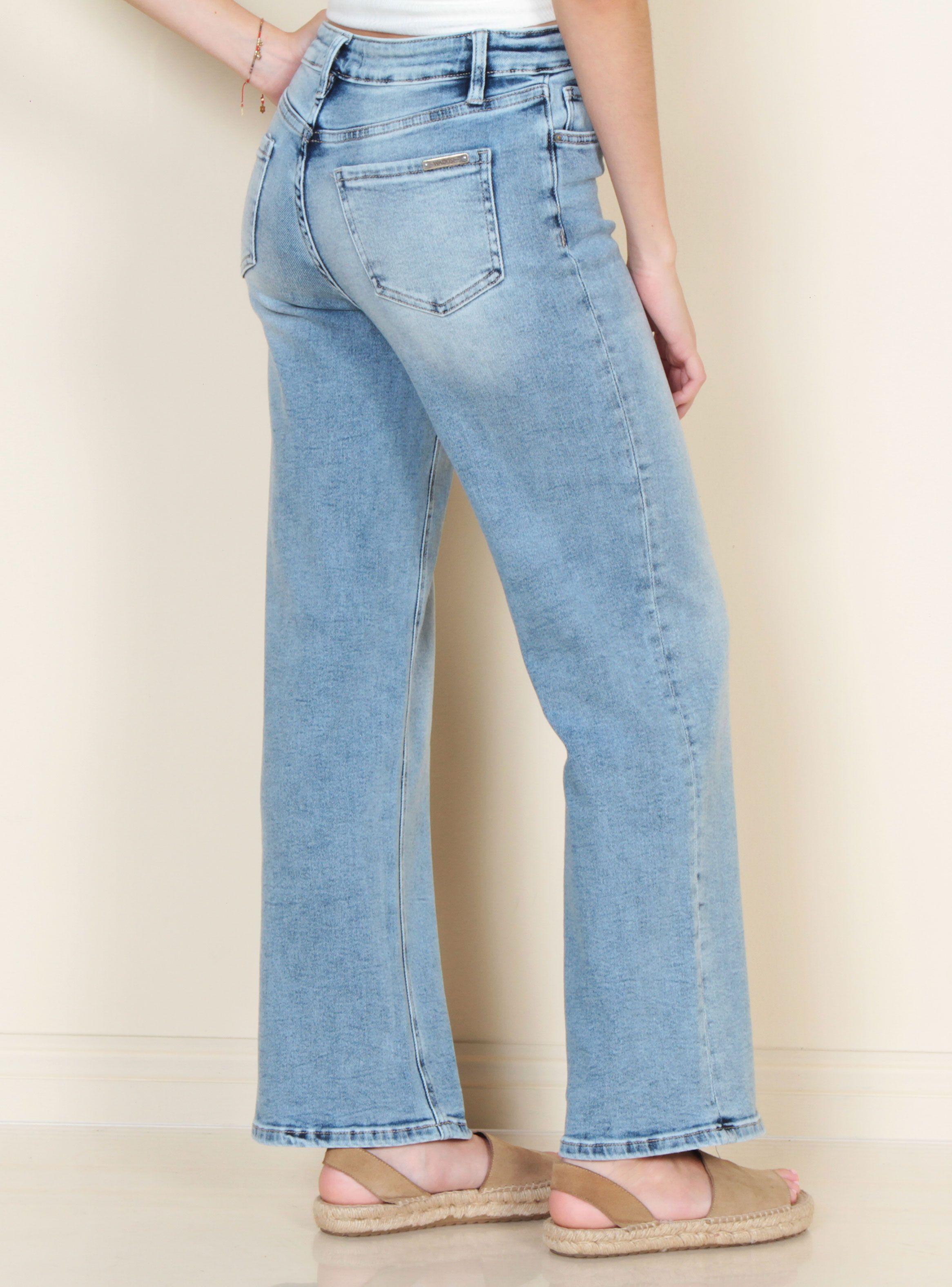 Jeans Wide Leg Tiro Medio Pretina Básica 1 Botón-1