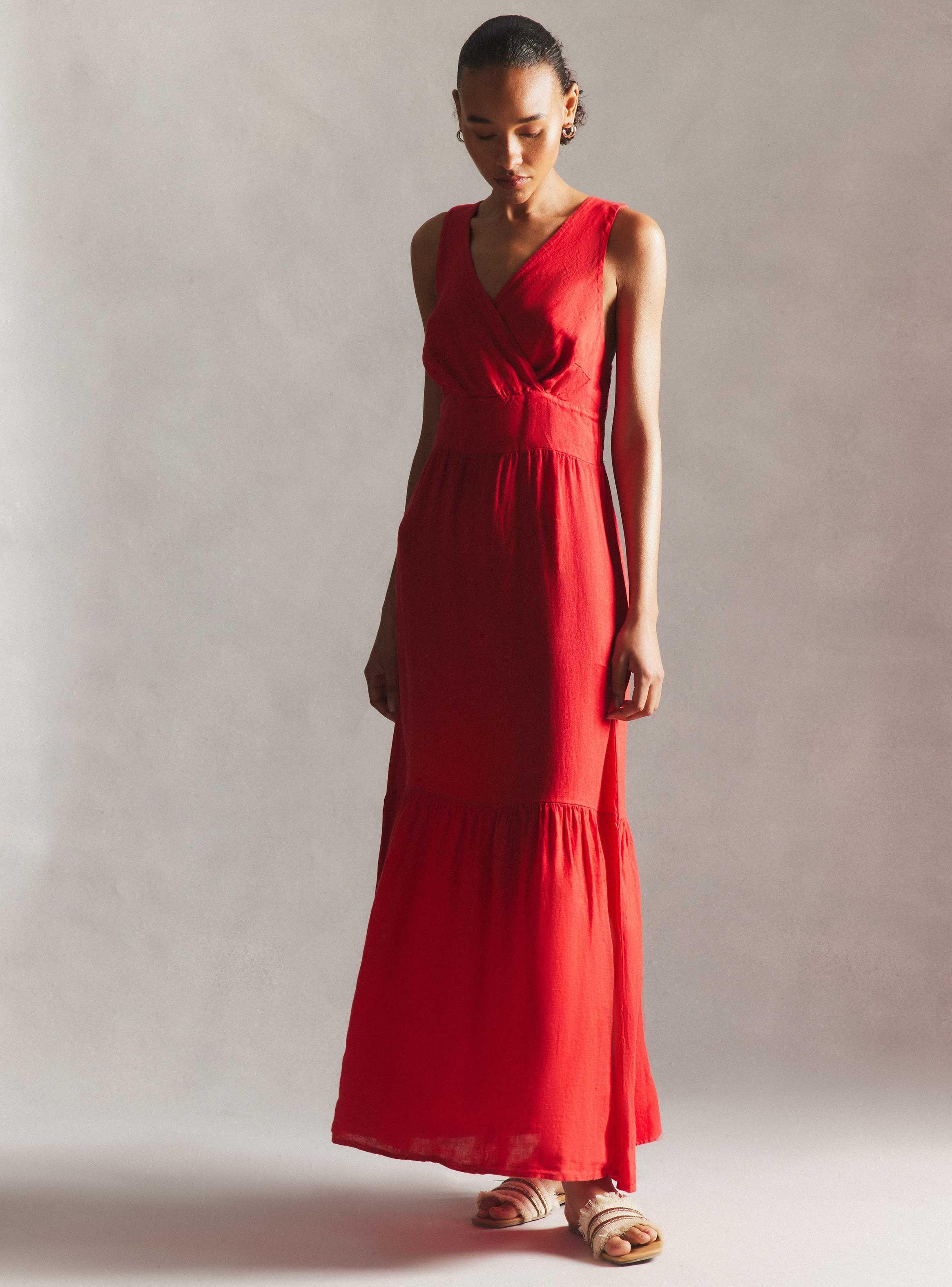 Vestido de Lino con Capas Hecho en Italia-0