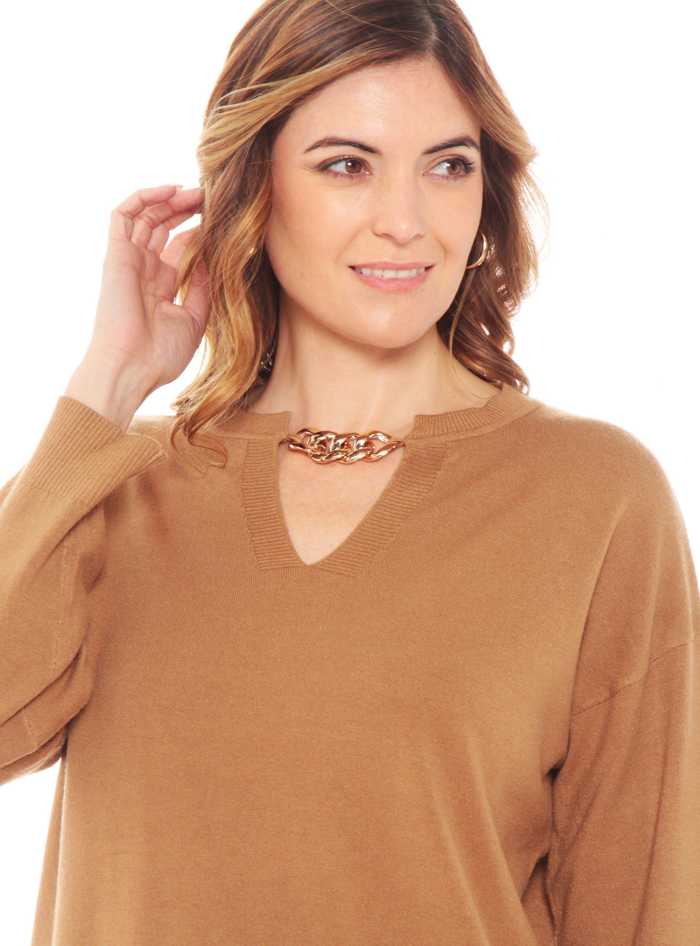 Sweater Manga Larga Sólido Con Aplicación En Escote-2