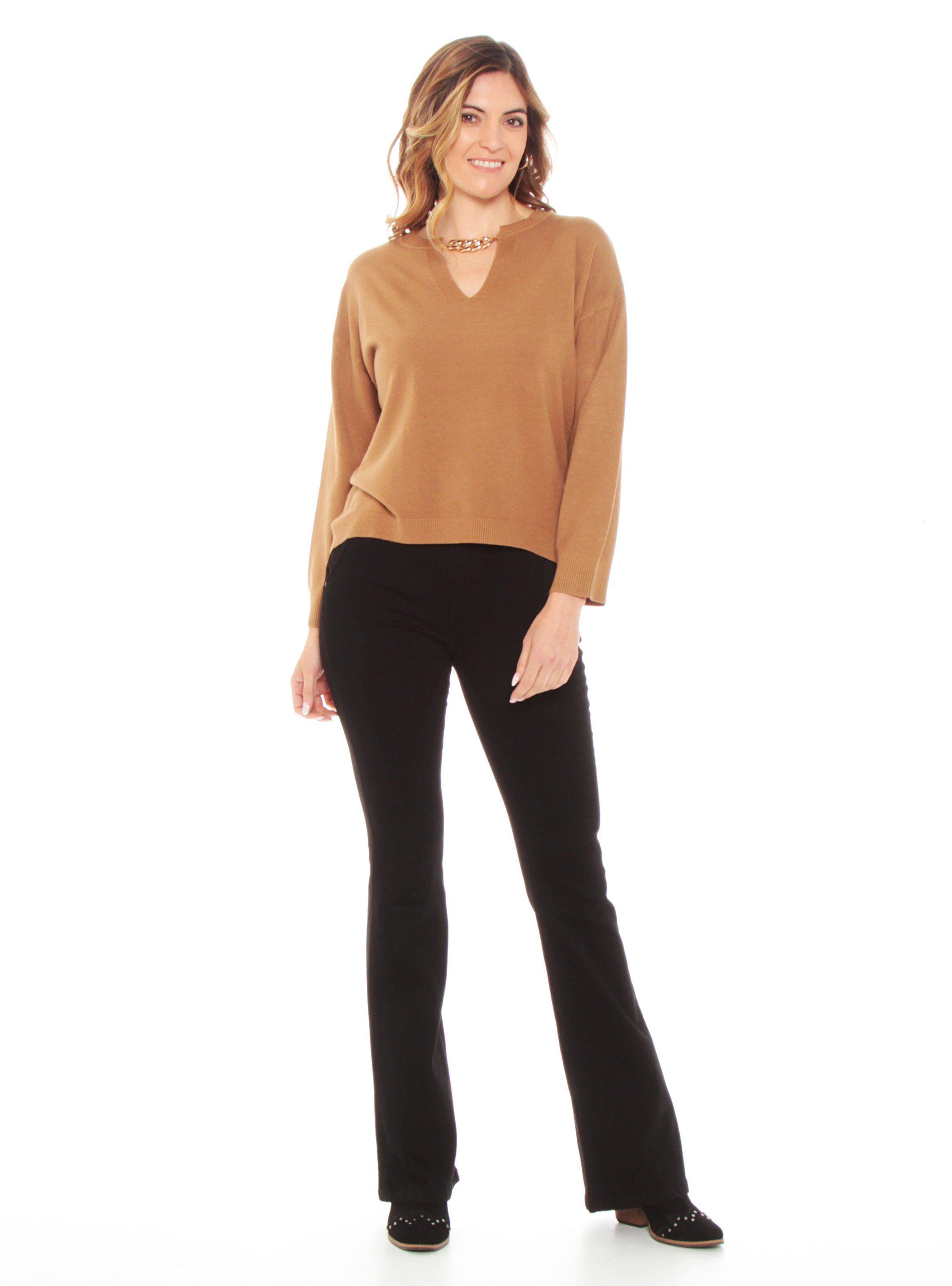 Sweater Manga Larga Sólido Con Aplicación En Escote-3