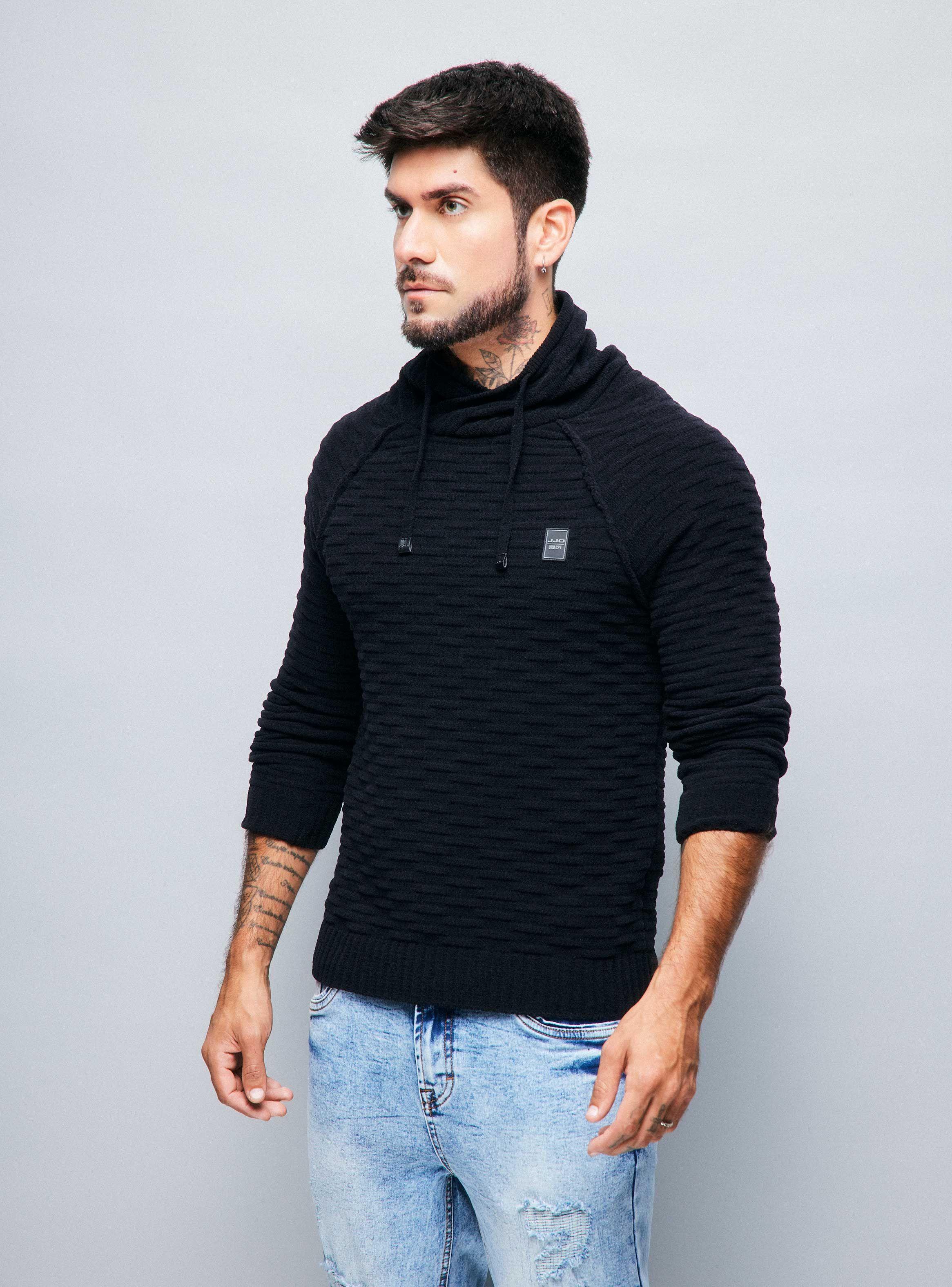 Sweater Punto Texturado Cuello Alto Cruzado-0