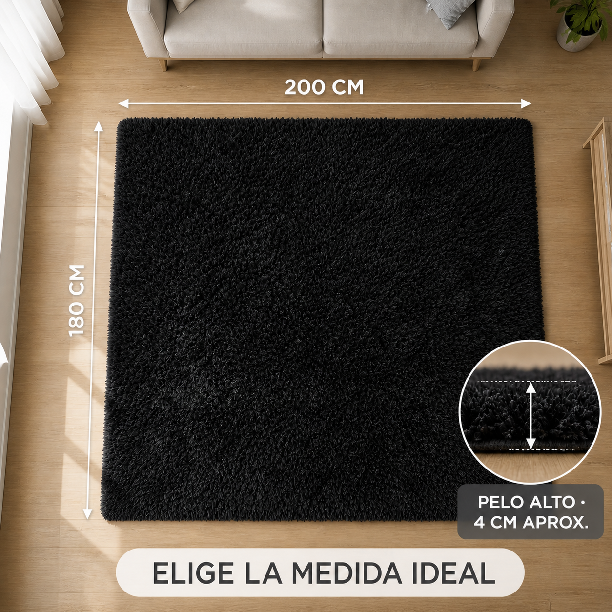 Alfombra Shaggy Pelo Medio 180×200 Antideslizante Modelo 026-6