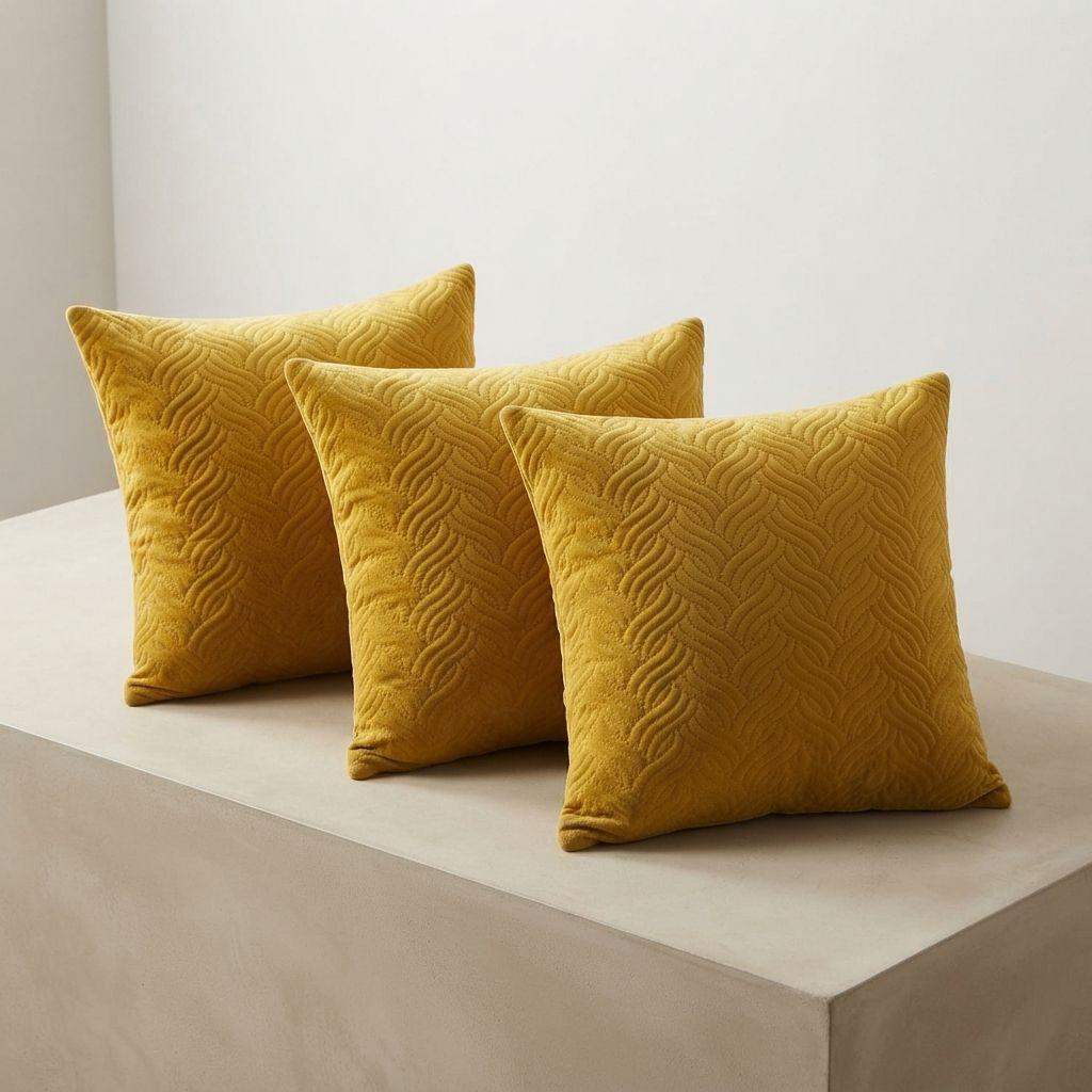Funda Decorativa Plush Amarillo Texturizada Pack de 3 046 para Hogar-3