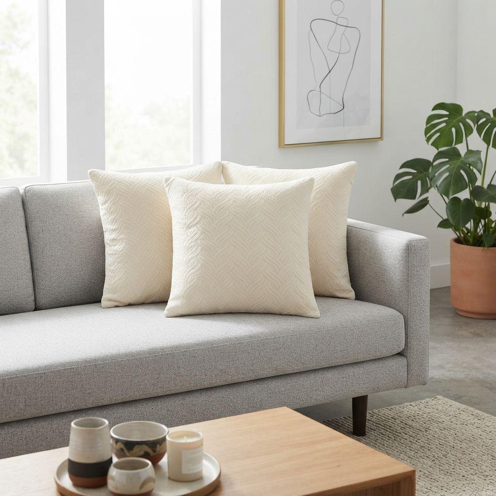 Funda Decorativa Plush Blanca Texturizada Pack de 3 046 Diseño Moderno-4