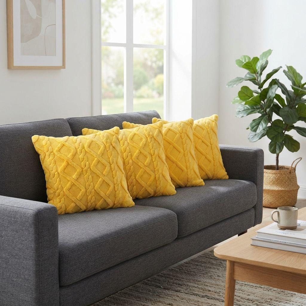 Pack 4 Fundas para Cojín Poliéster Pelo Trenzado 45x45 758Amarillo-5