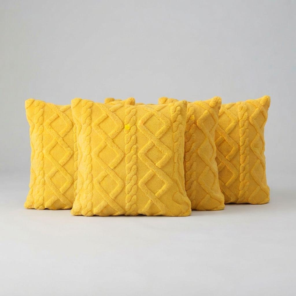 Pack 4 Fundas para Cojín Poliéster Pelo Trenzado 45x45 758Amarillo-6