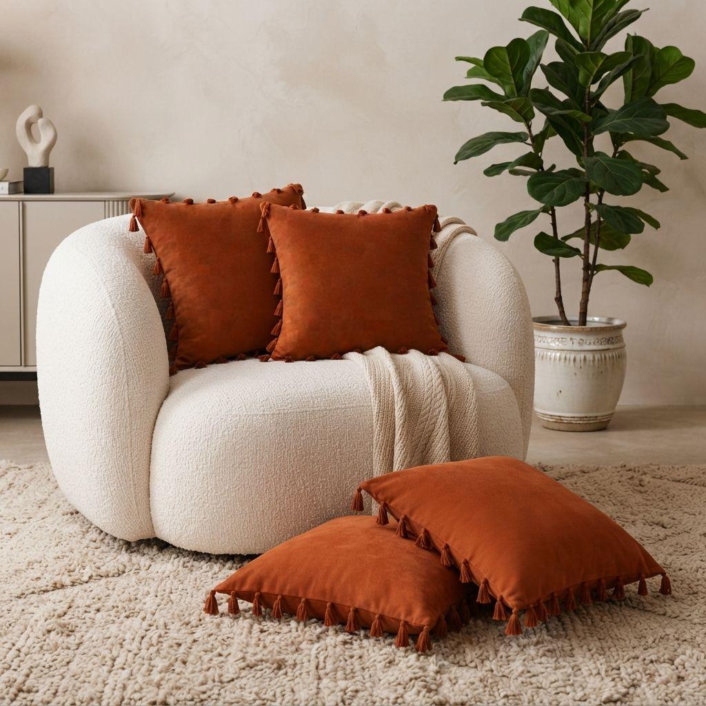 Fundas Para Cojín Decorativas 45x45 cm Marrón Pack 4 Unidades Con Borlas-6