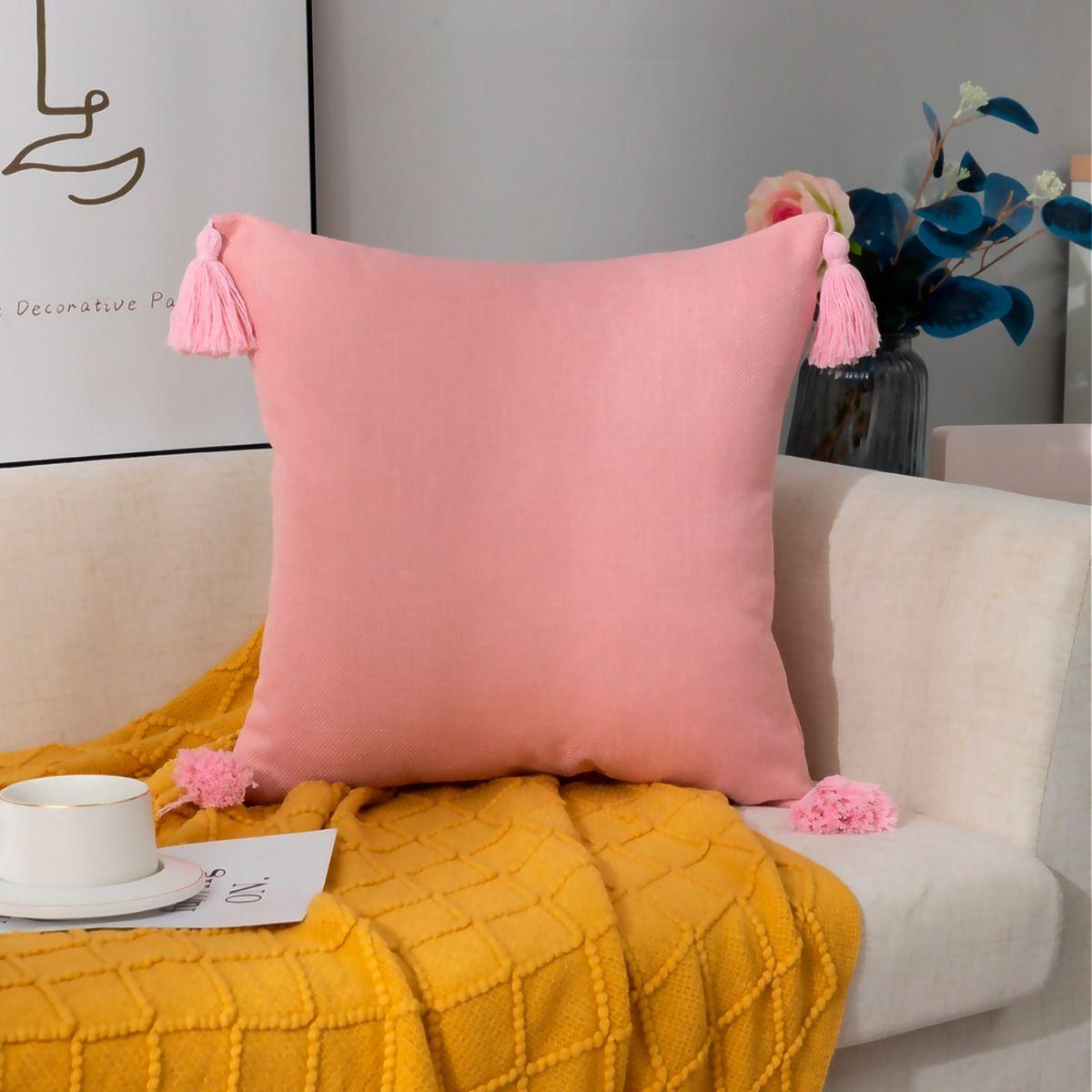 Funda Cojin 45x45 cm | Rosa Delicado con Borlas Elegantes - 615-0