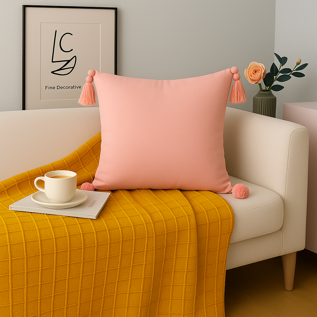 Funda Cojin 45x45 cm | Rosa Delicado con Borlas Elegantes - 615-1