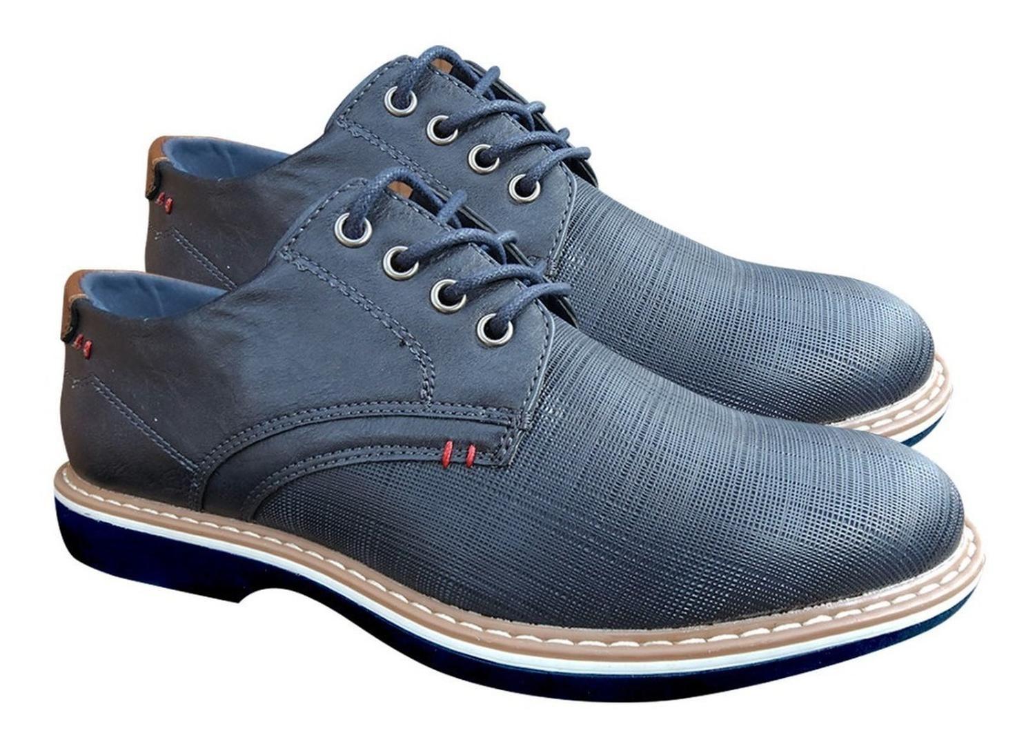 Zapato De Hombre Casual Oxford Cuero Pu - Azul - 7117-1