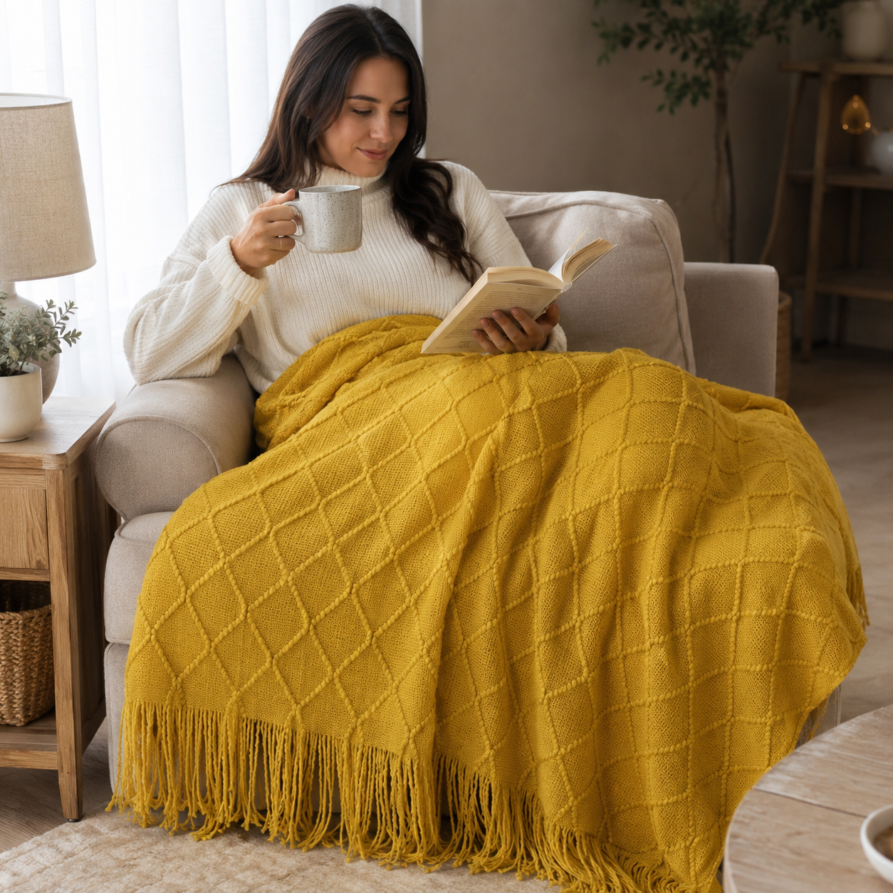 Manta Amarillo Liviana Decorativa Para Cama Y Sillón 012 Versátil-3