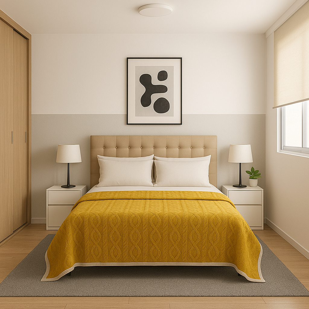 Manta reversible Sherpa 160x220 diseño geométrico amarillo hogar moderno-0