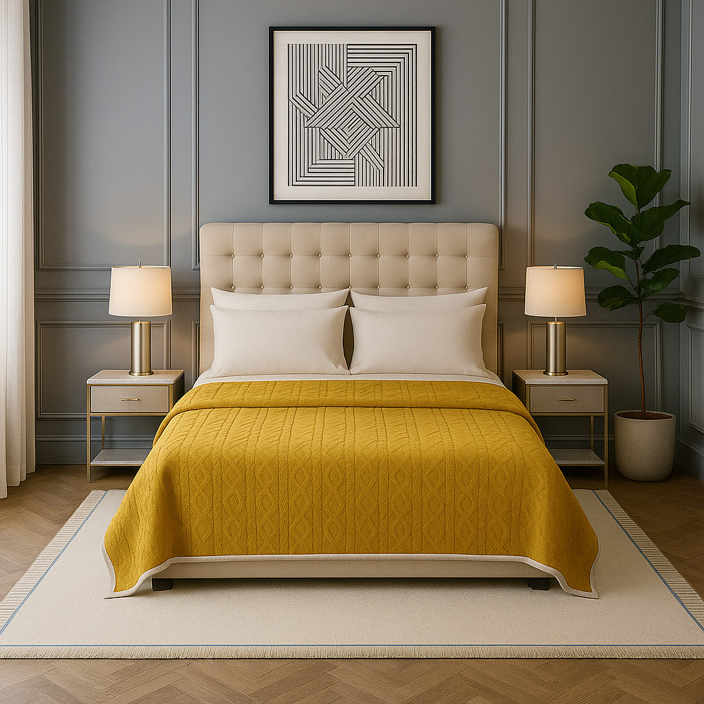 Manta reversible Sherpa 160x220 diseño geométrico amarillo hogar moderno-4