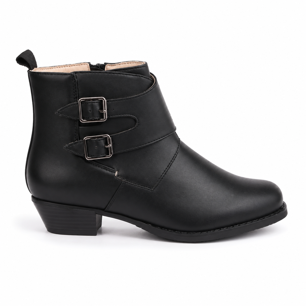 Botín Juvenil de Huaso Negro con Doble Hebilla Modelo 7604-7