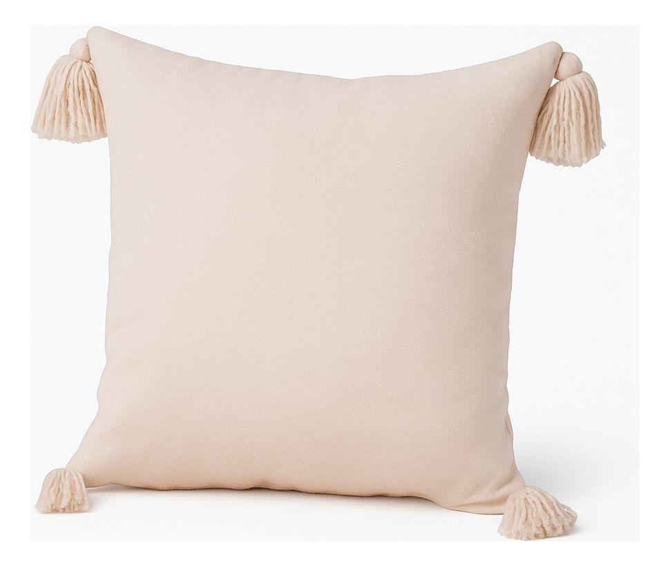 Funda Cojín Beige | 45x45 cm Diseño Delicado Borlas - 615-0