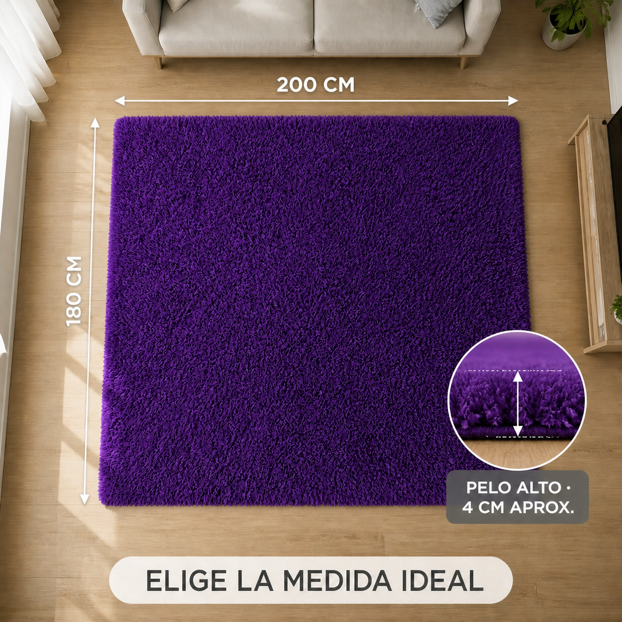 Alfombra Shaggy Pelo Medio 180×200 Antideslizante Modelo 026-6