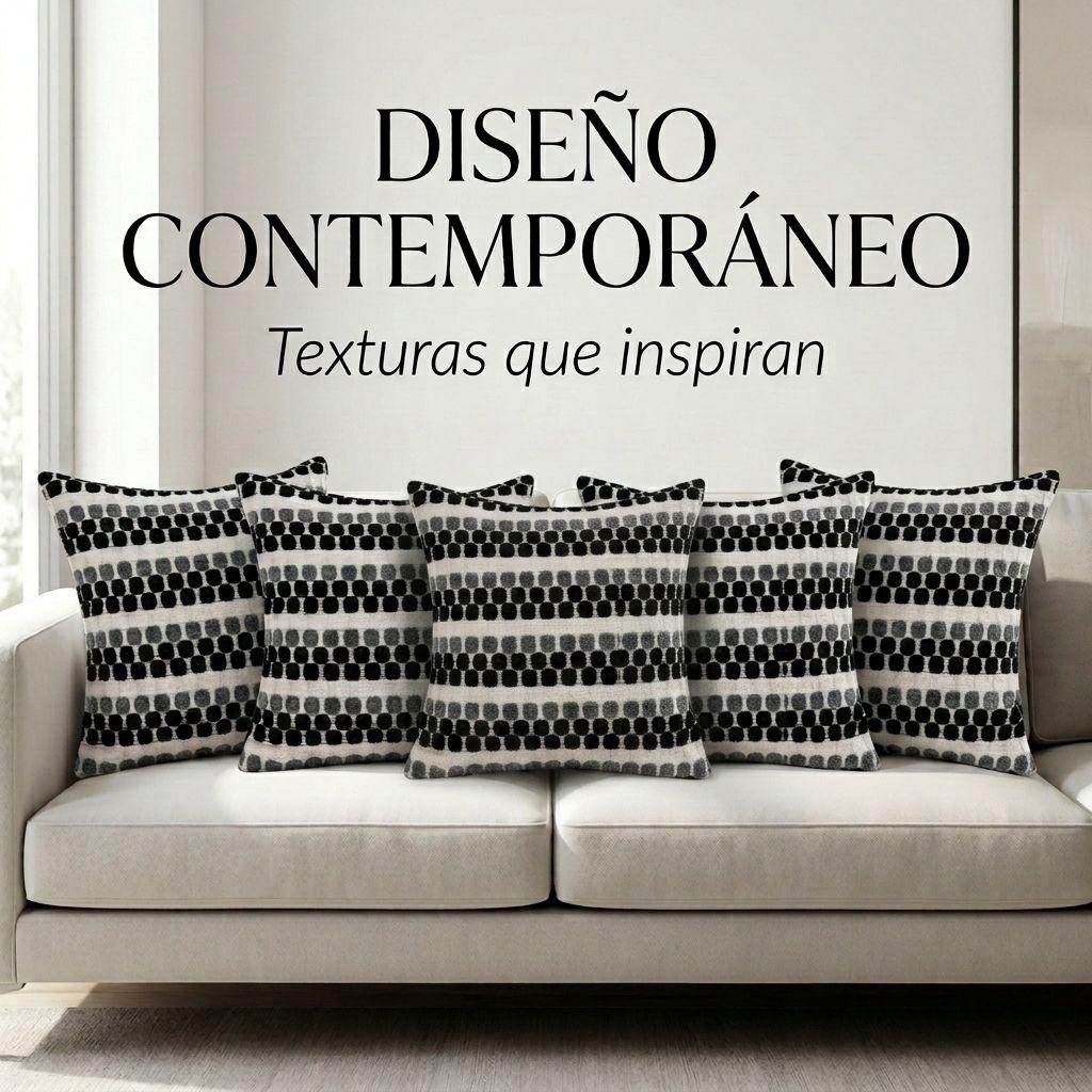 Set 5 Fundas Cojín Diseño Geométrico Texturado Negro 45 cm Cuadradas - 012-1